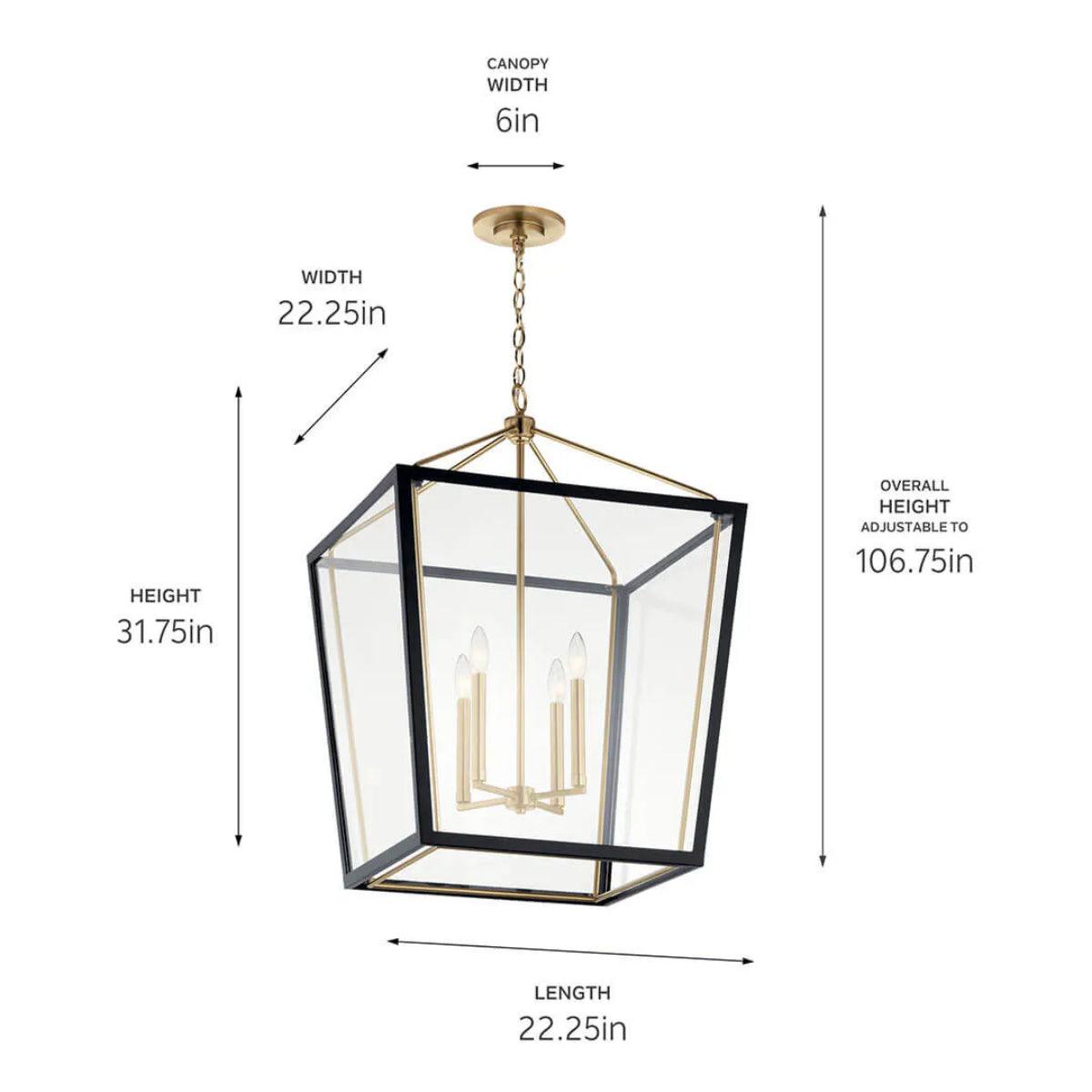 Delvin 32" 4-Light Pendant Light with Clear Glass, Black and champagne bronze Finish - Bees Lighting