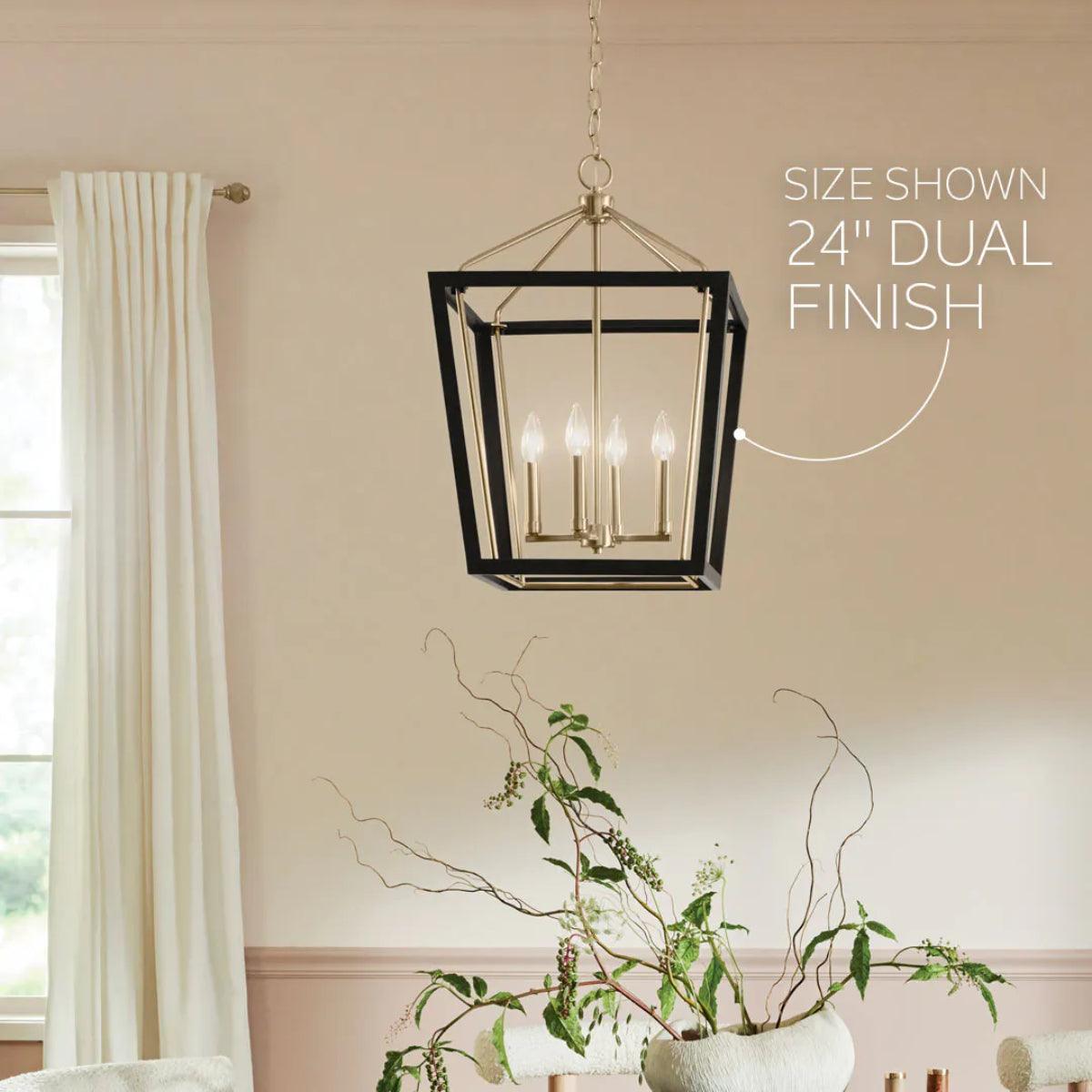 Delvin 32" 4-Light Pendant Light with Clear Glass, Black and champagne bronze Finish - Bees Lighting