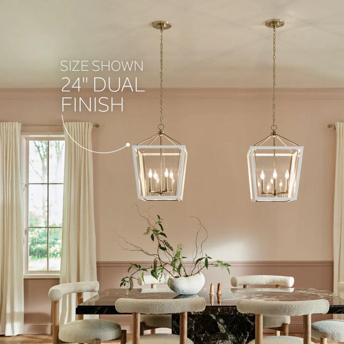 Delvin 32" 4-Light Pendant Light with Clear Glass, White and champagne bronze Finish - Bees Lighting