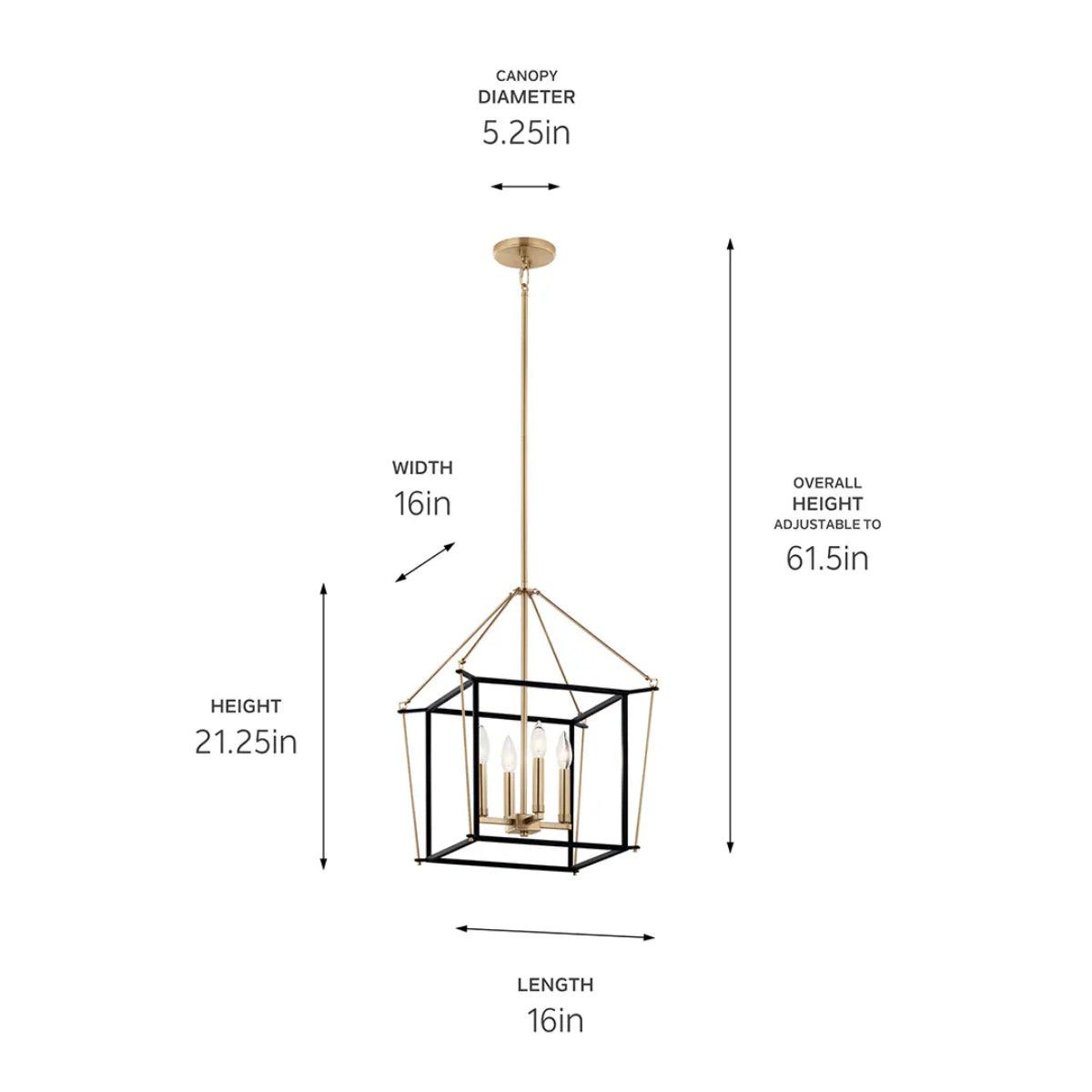 Eisley 21" 4-Light Pendant Light, Black and Champagne Bronze Finish - Bees Lighting