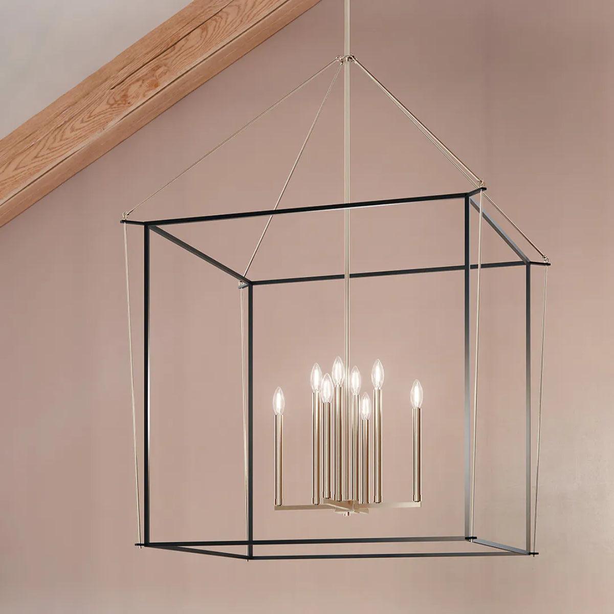 Eisley 50" 8-Light Pendant Light 2-tier, Black and Polished Nickel Finish - Bees Lighting
