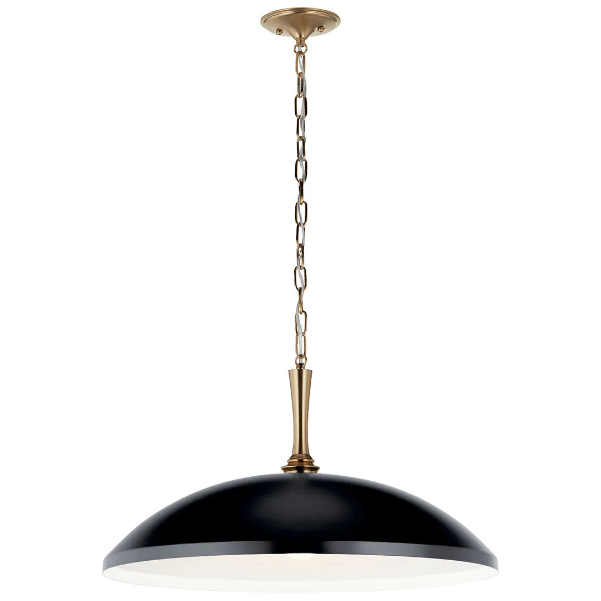 Delarosa 24" 1-Light Pendant Light with Metal Dome Shade, Black and Champagne Bronze Finish - Bees Lighting