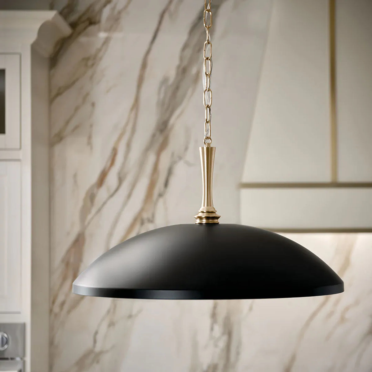 Delarosa 24" 1-Light Pendant Light with Metal Dome Shade, Black and Champagne Bronze Finish - Bees Lighting