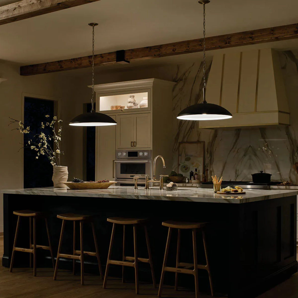 Delarosa 20" 1-Light Pendant Light with Metal Dome Shade, White and Champagne Bronze Finish - Bees Lighting