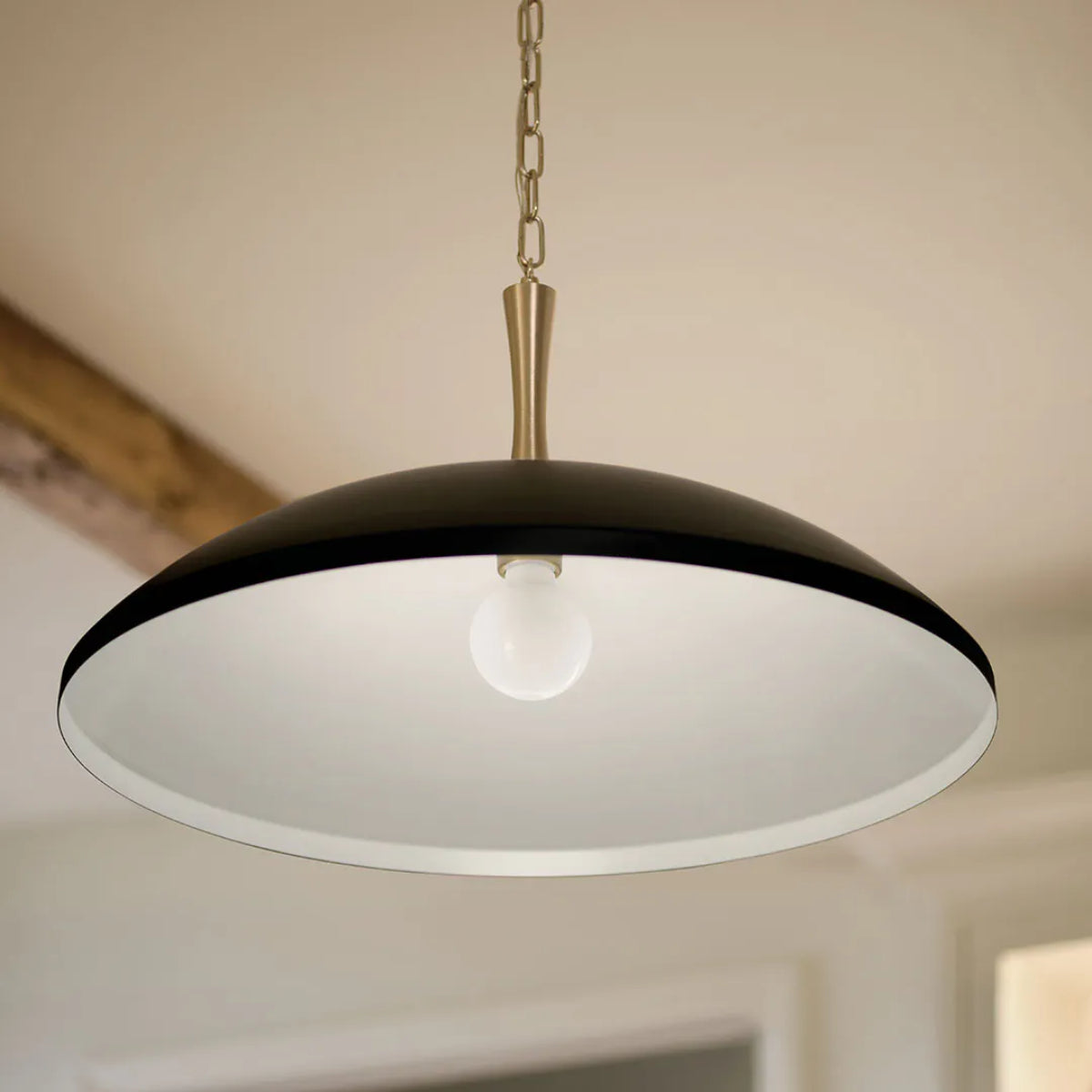 Delarosa 20" 1-Light Pendant Light with Metal Dome Shade, White and Champagne Bronze Finish - Bees Lighting
