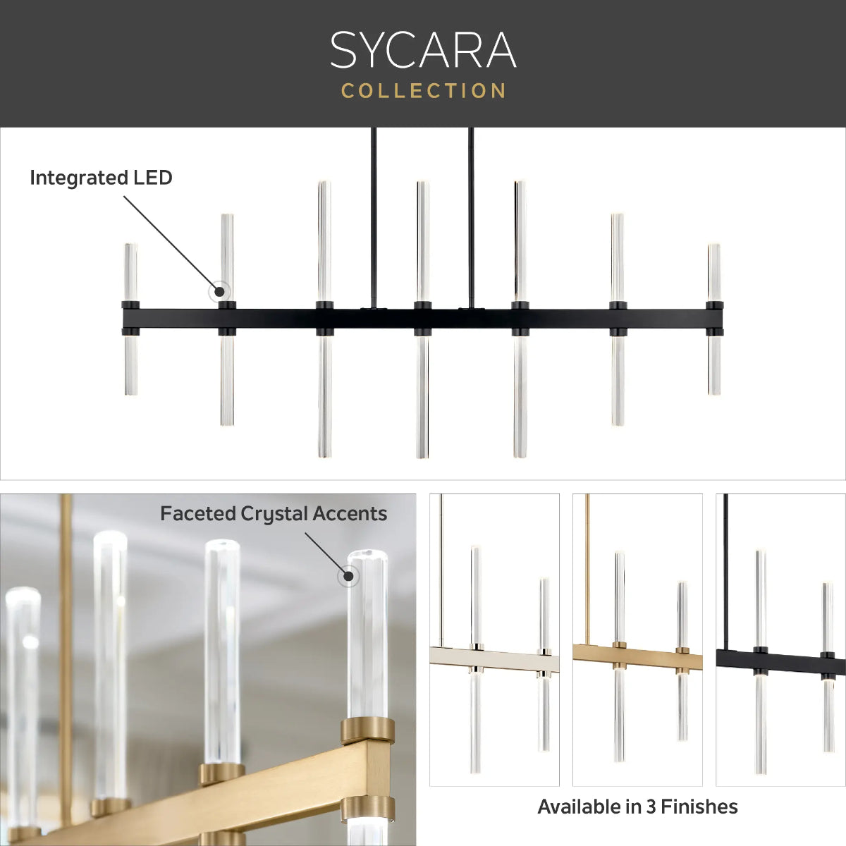Sycara 36" 6-Light LED Chandelier, Black Finish - Bees Lighting