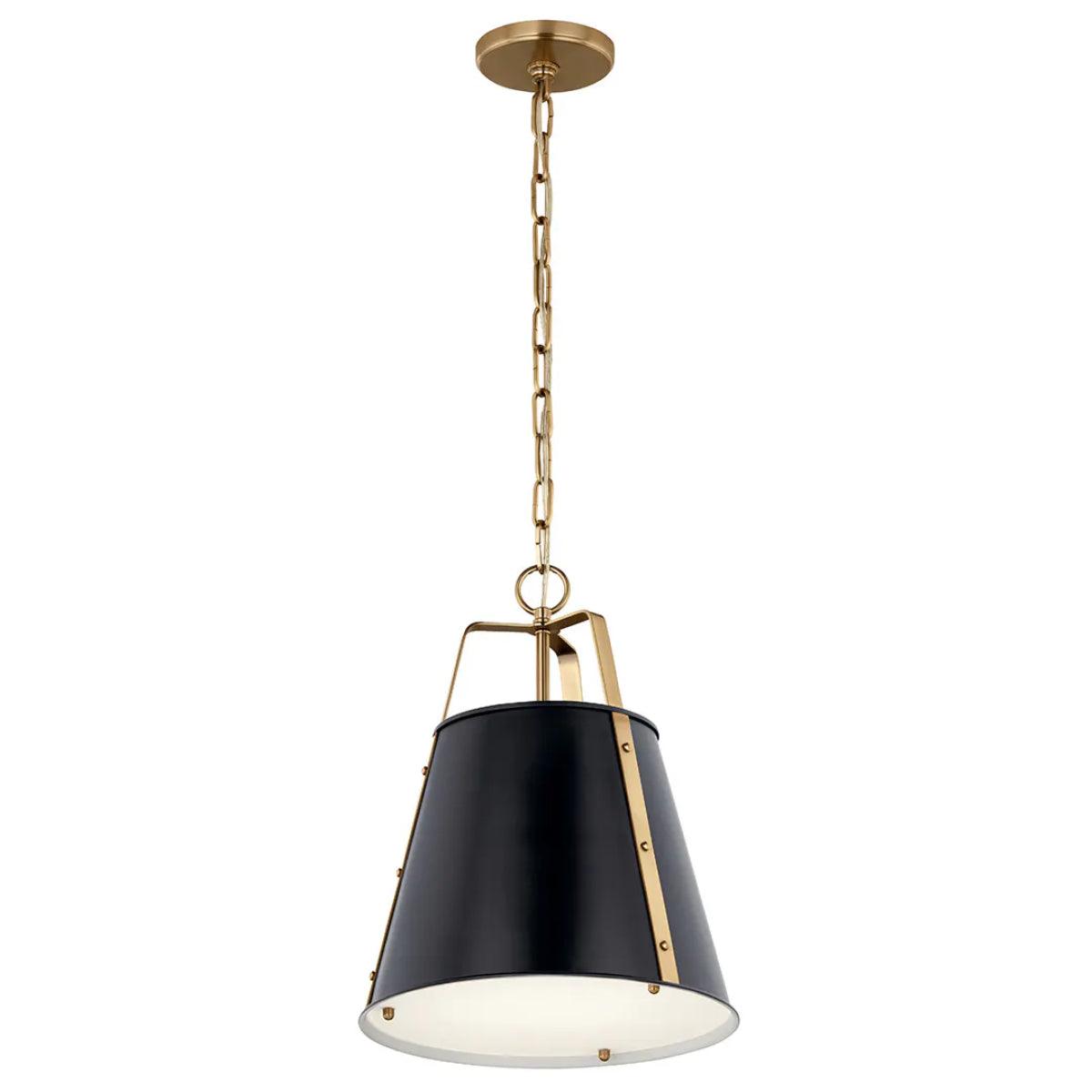 Etcher 17" 1-Light Pendant Light with Clear Satin Etched and Painted White Inside Glass, Black and Champagne Bronze Finish - Bees Lighting
