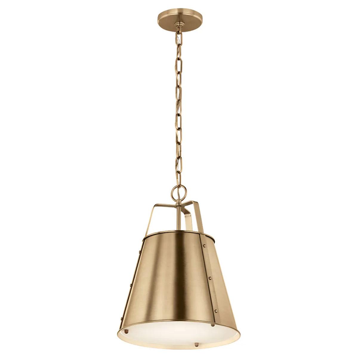 Etcher 17" 1-Light Pendant Light with Clear Satin Etched and Painted White Inside Glass, Champagne Bronze Finish - Bees Lighting