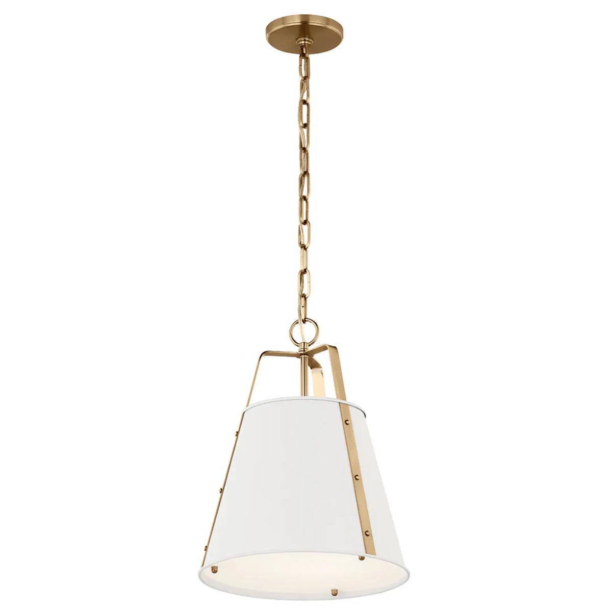 Etcher 17" 1-Light Pendant Light with Clear Satin Etched and Painted White Inside Glass, White and Champagne Bronze Finish - Bees Lighting