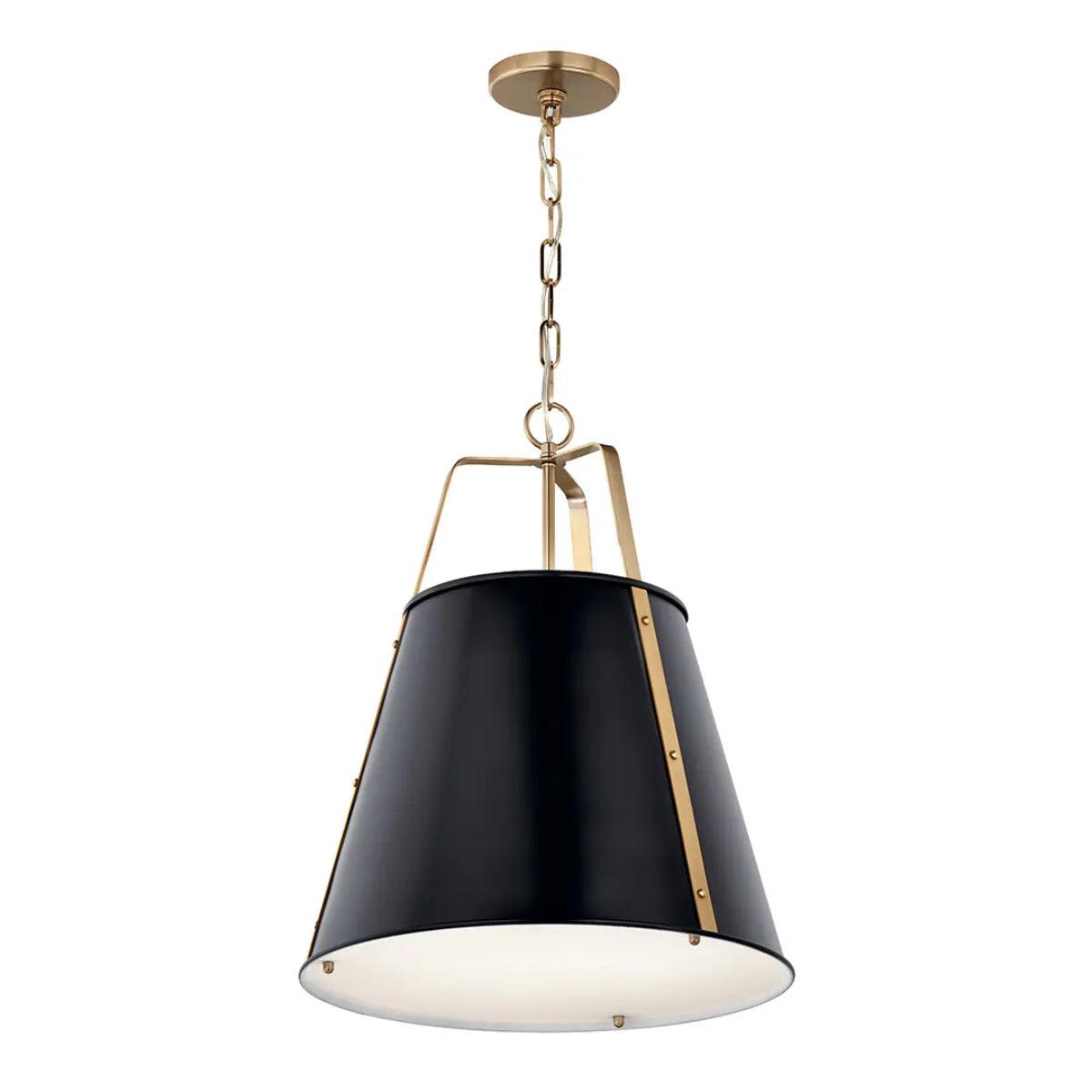 Etcher 23" 2-Light Pendant Light with Clear Satin Etched and Painted White Inside Glass, Black and Champagne Bronze Finish - Bees Lighting