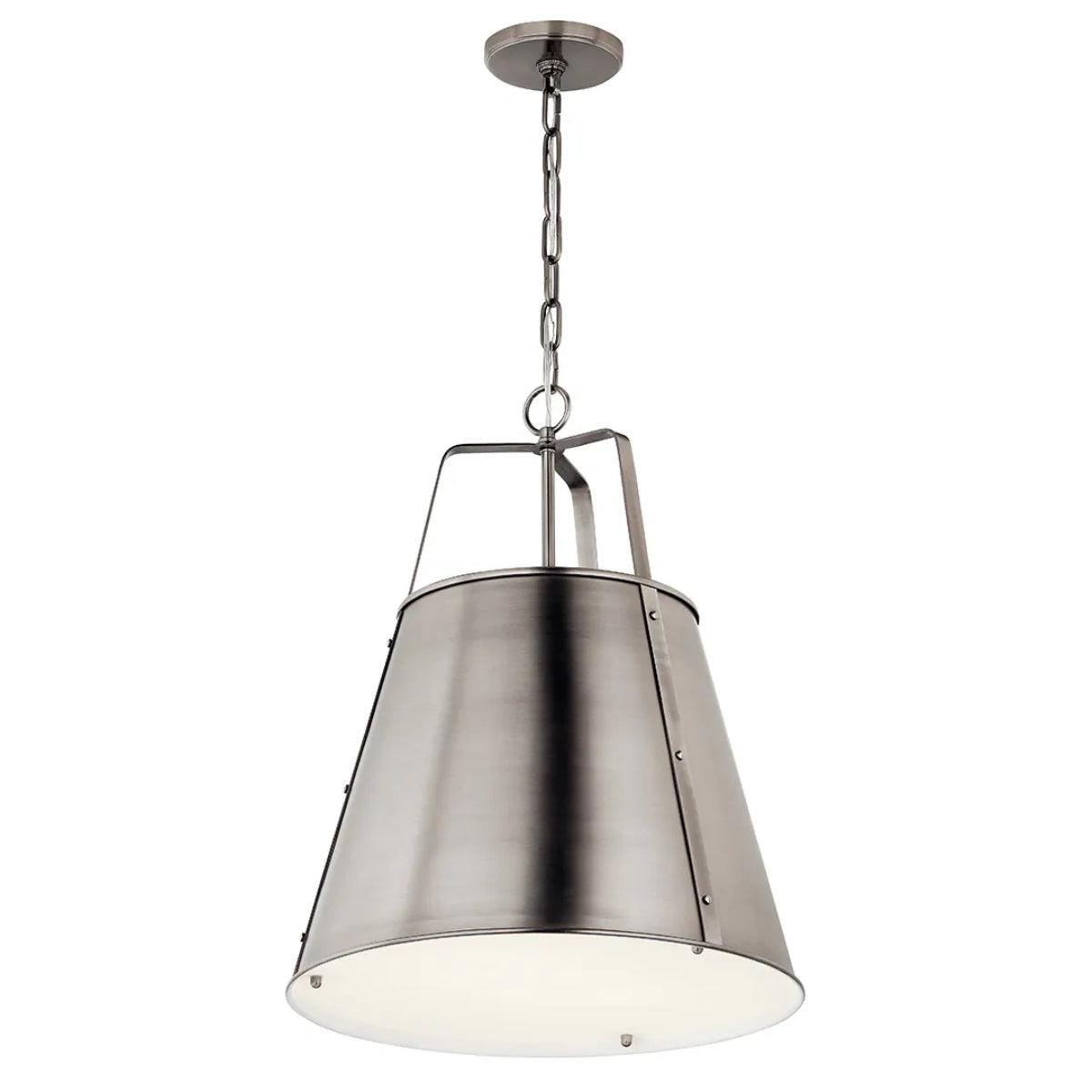 Etcher 23" 2-Light Pendant Light with Clear Satin Etched and Painted White Inside Glass, Classic Pewter Finish - Bees Lighting