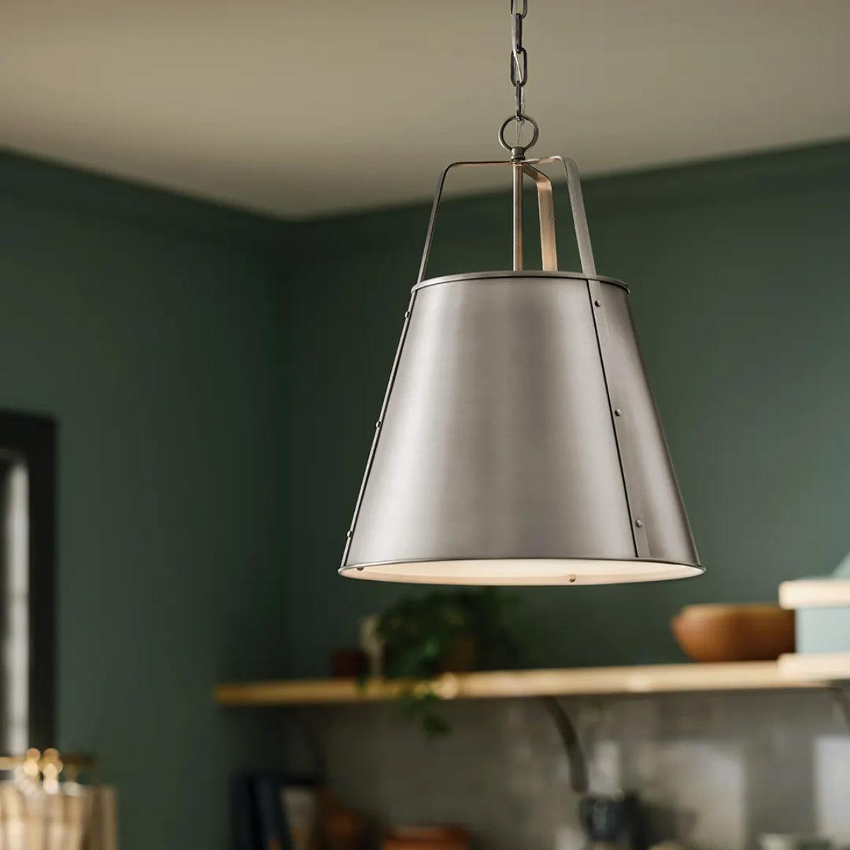 Etcher 23" 2-Light Pendant Light with Clear Satin Etched and Painted White Inside Glass, Classic Pewter Finish - Bees Lighting