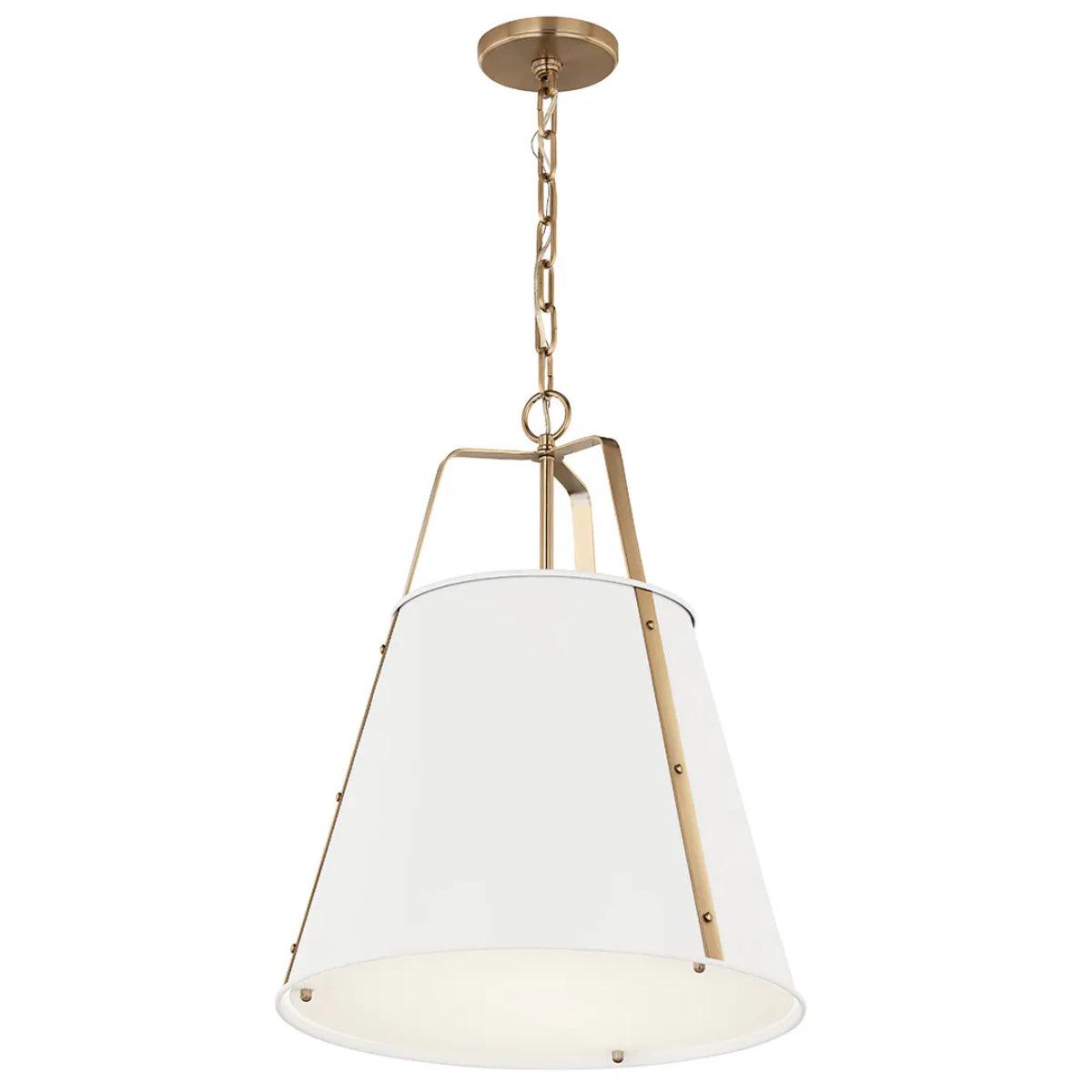 Etcher 23" 2-Light Pendant Light with Clear Satin Etched and Painted White Inside Glass, White and Champagne Bronze Finish - Bees Lighting