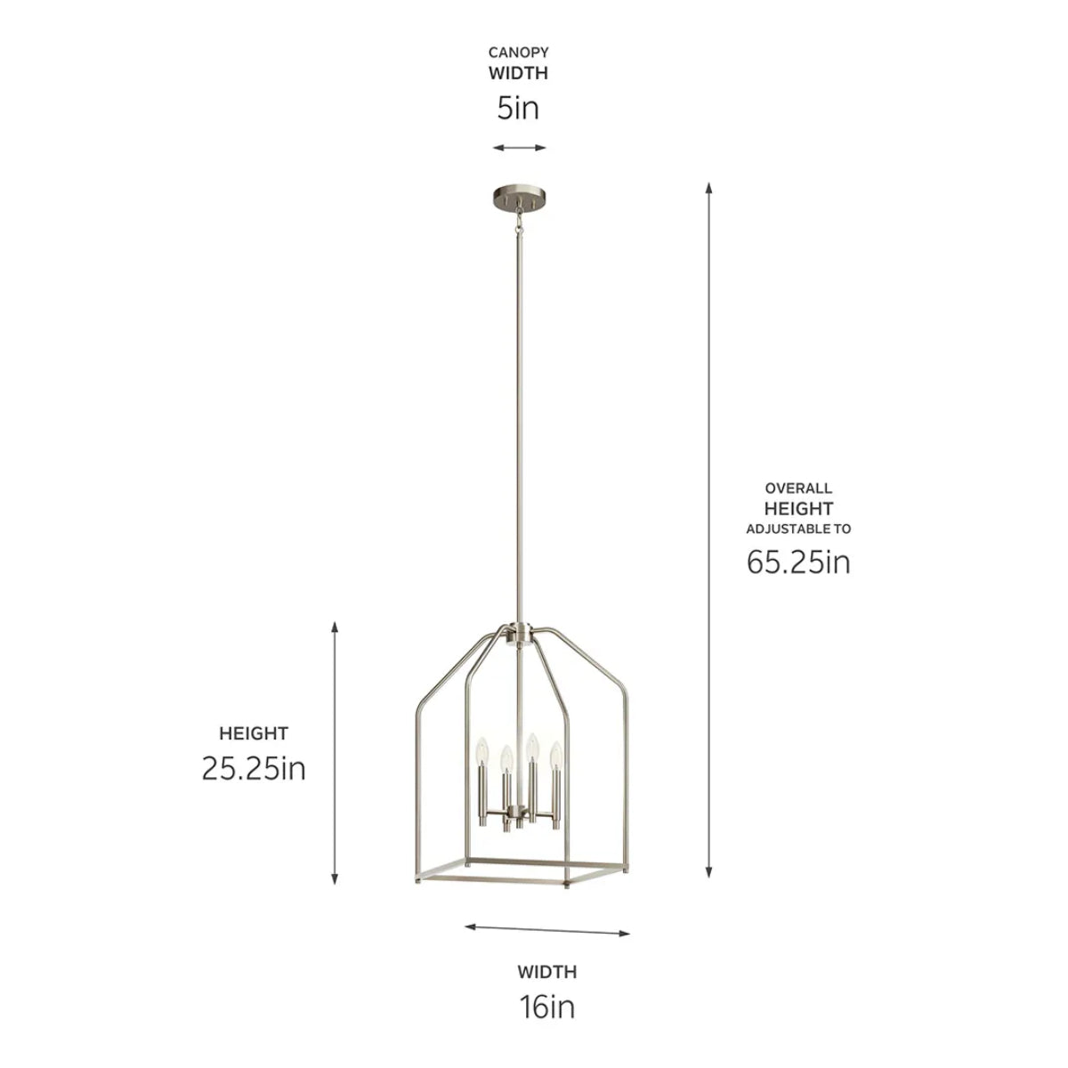 Madden 16" 4-Light Pendant Light, Brushed Nickel Finish - Bees Lighting