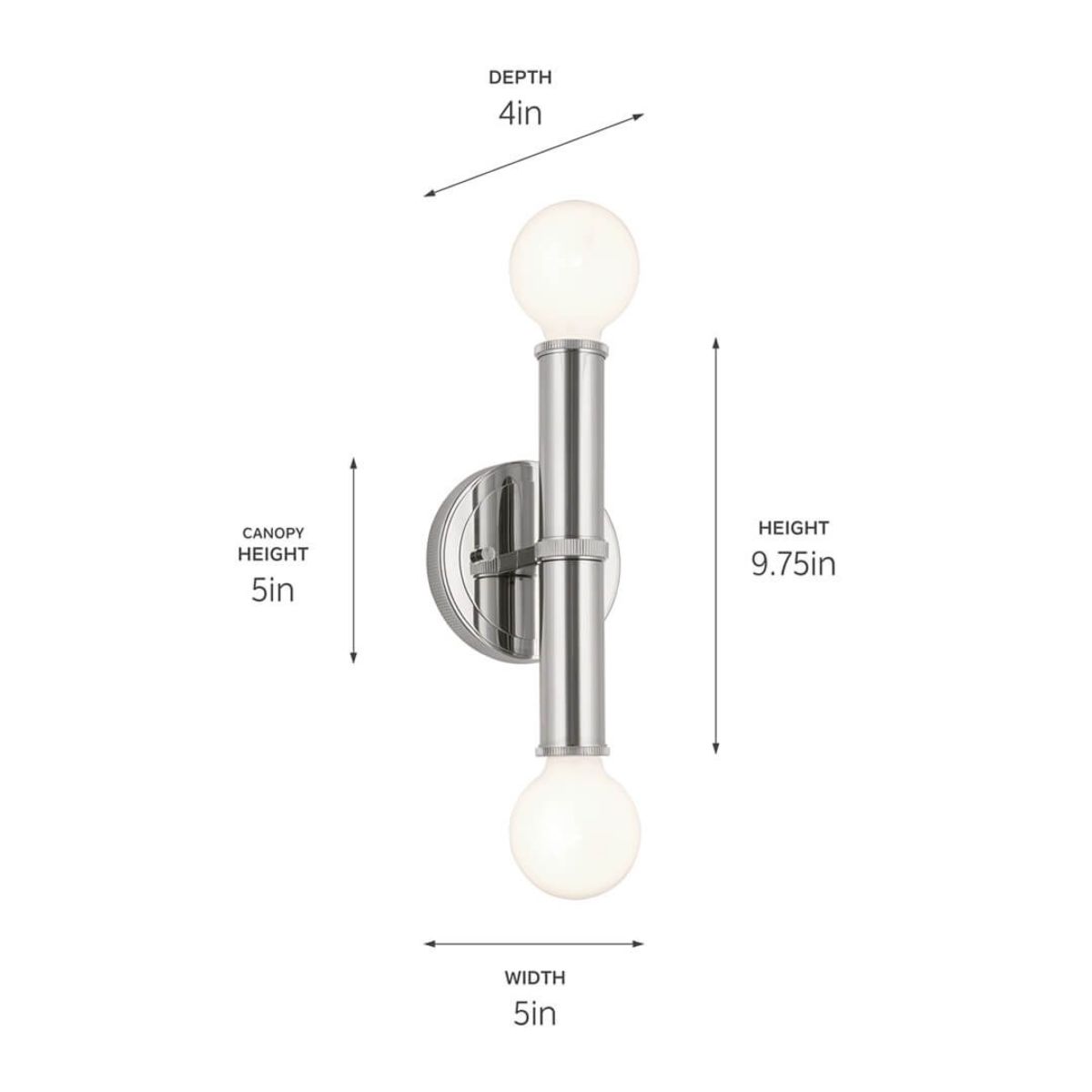 Torche 10 in. 2 Lights Wall Light Polished Nickel Finish - Bees Lighting