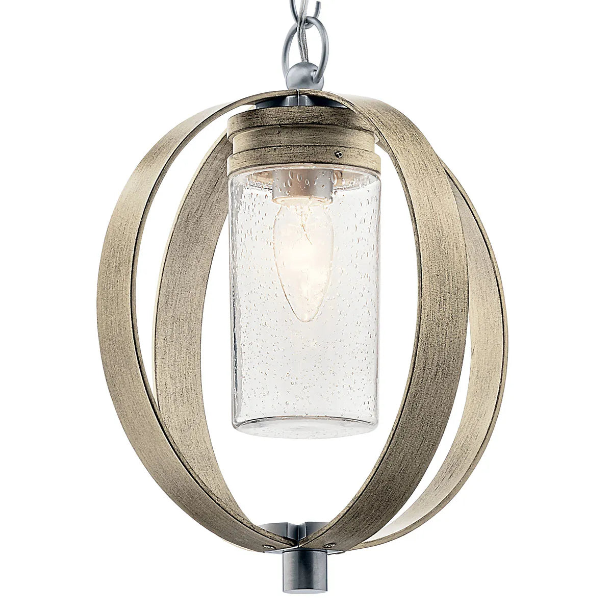 Grand Bank 15" 1-Light Outdoor Hanging Light with Clear seeded glass, Distressed antique gray Finish - Bees Lighting