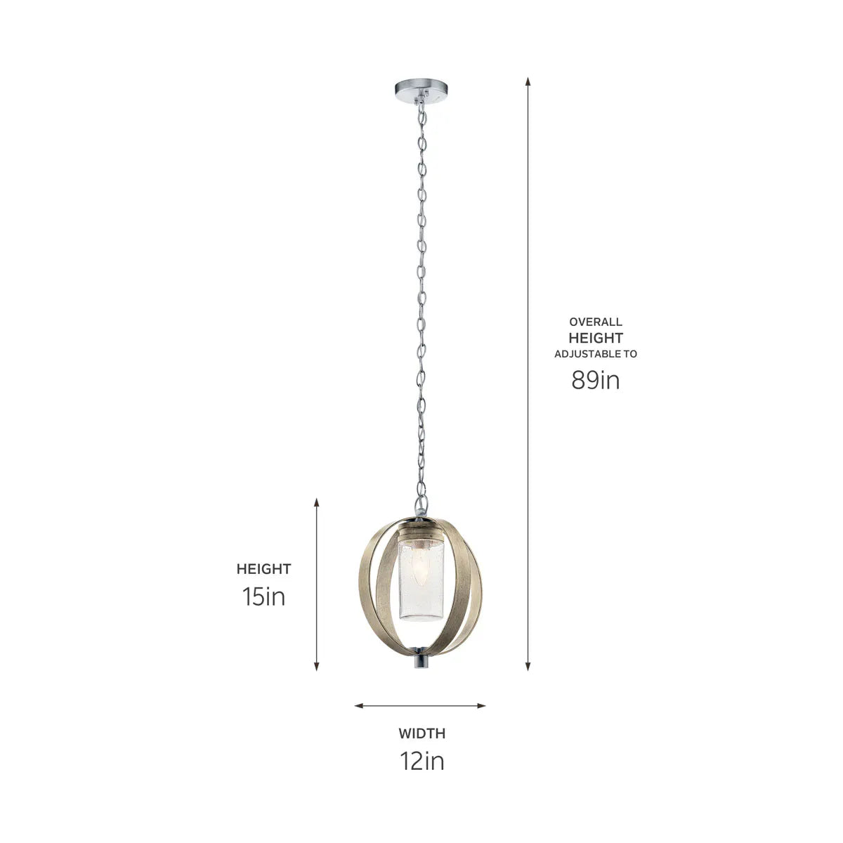 Grand Bank 15" 1-Light Outdoor Hanging Light with Clear seeded glass, Distressed antique gray Finish - Bees Lighting