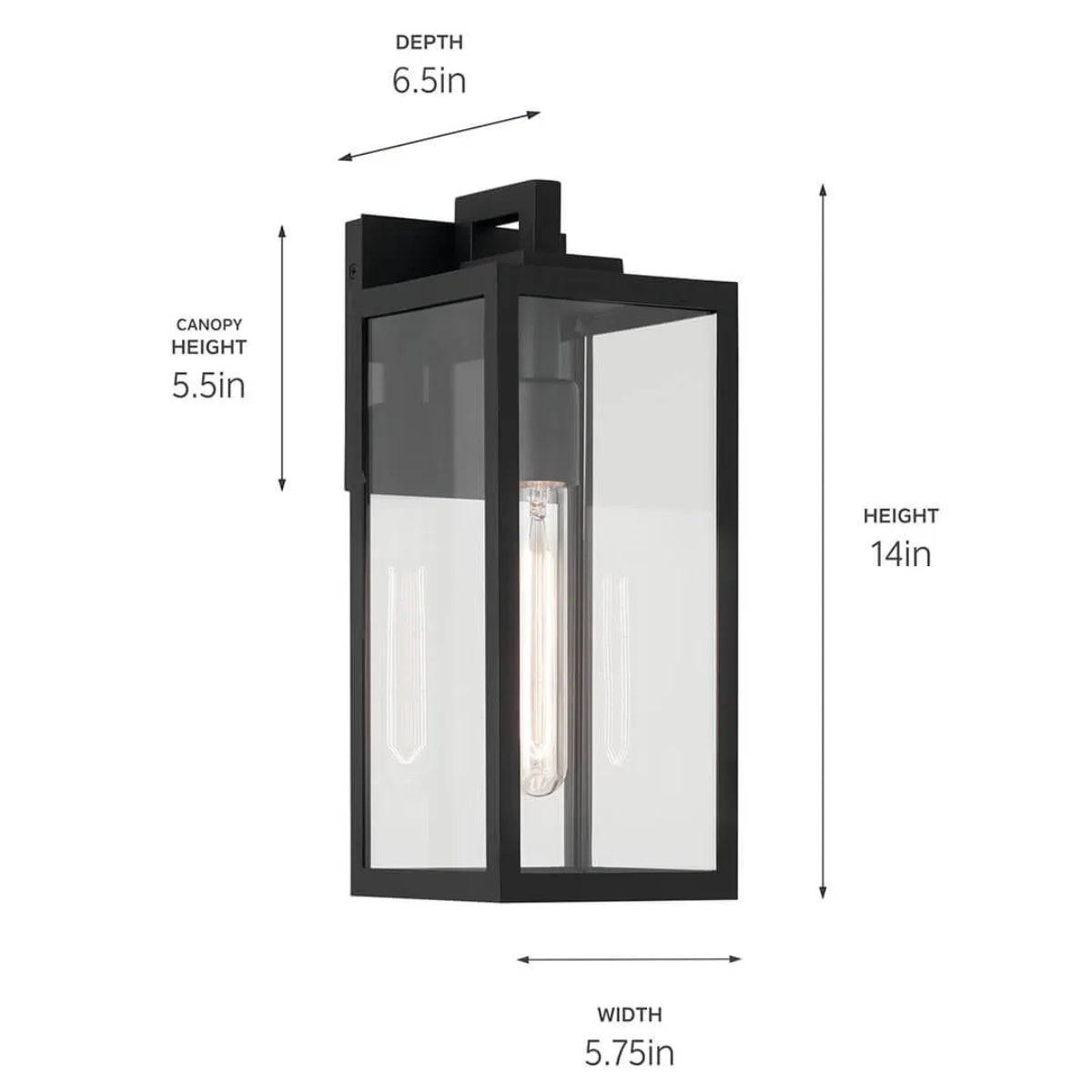 Branner 14" 1-Light Outdoor Wall Light with Clear Glass, Black Finish - Bees Lighting