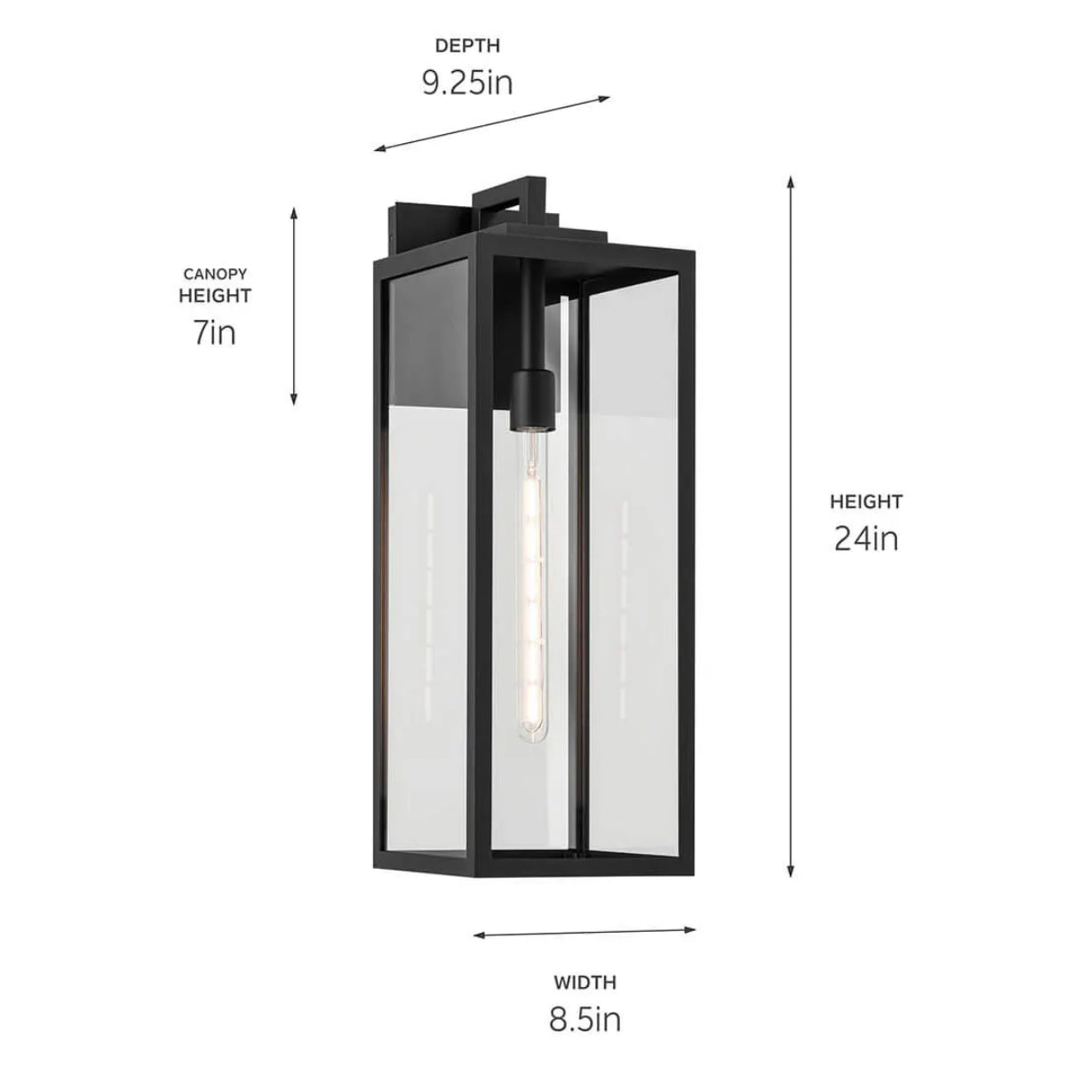 Branner 24" 1-Light Outdoor Wall Light with Clear Glass, Black Finish - Bees Lighting
