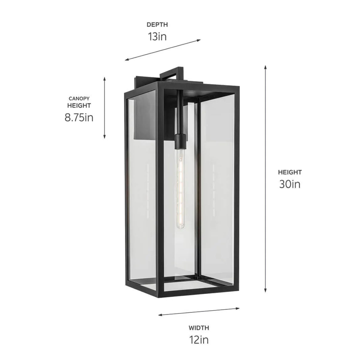 Branner 30" 1-Light Outdoor Wall Light with Clear Glass, Black Finish - Bees Lighting