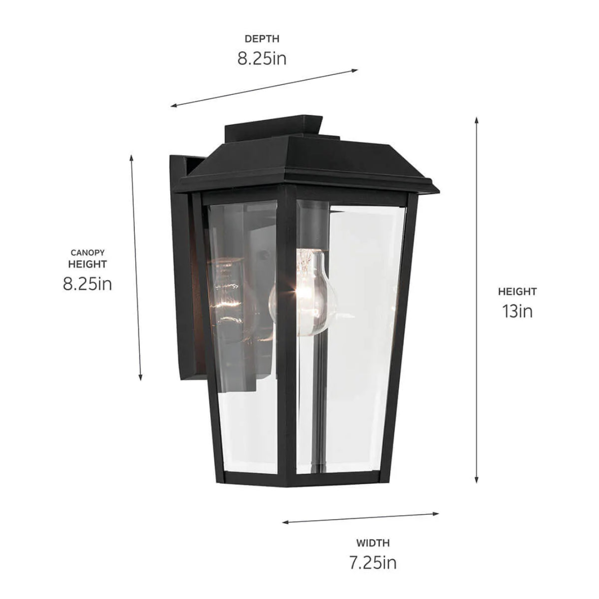 Mathus 13" 1-Light Outdoor Wall Light With Clear Beveled Glass, Black Finish - Bees Lighting