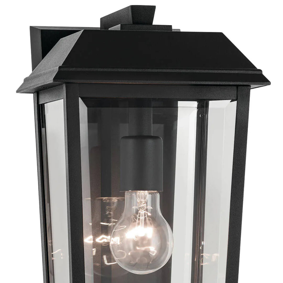 Mathus 18" 1-Light Outdoor Wall Light With Clear Beveled Glass, Black Finish - Bees Lighting