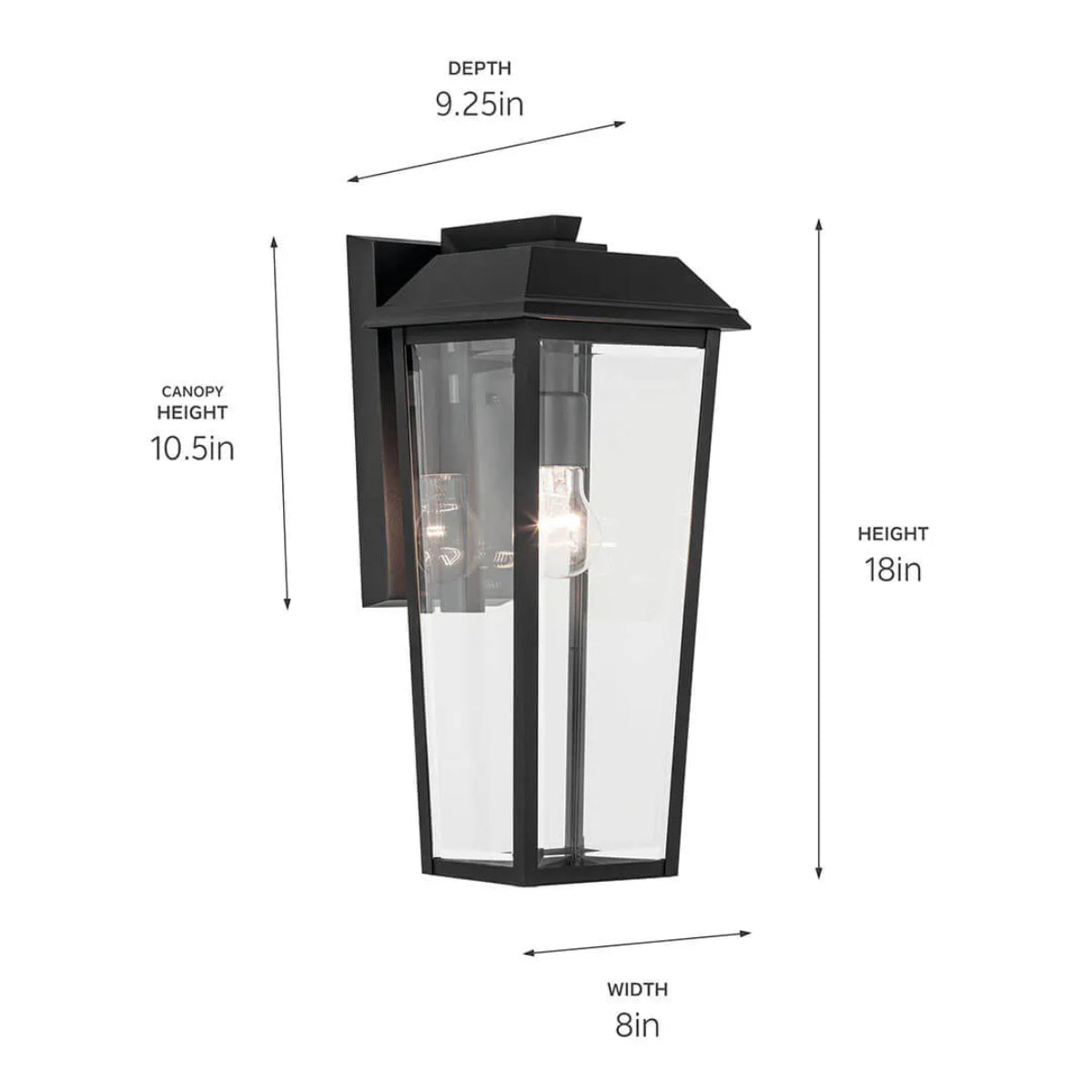 Mathus 18" 1-Light Outdoor Wall Light With Clear Beveled Glass, Black Finish - Bees Lighting