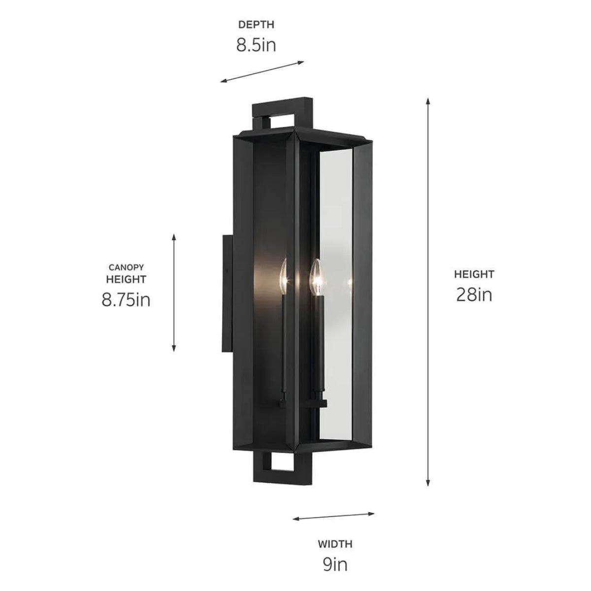 Kroft 28" 2-Lights Outdoor Wall Light, Black Finish - Bees Lighting