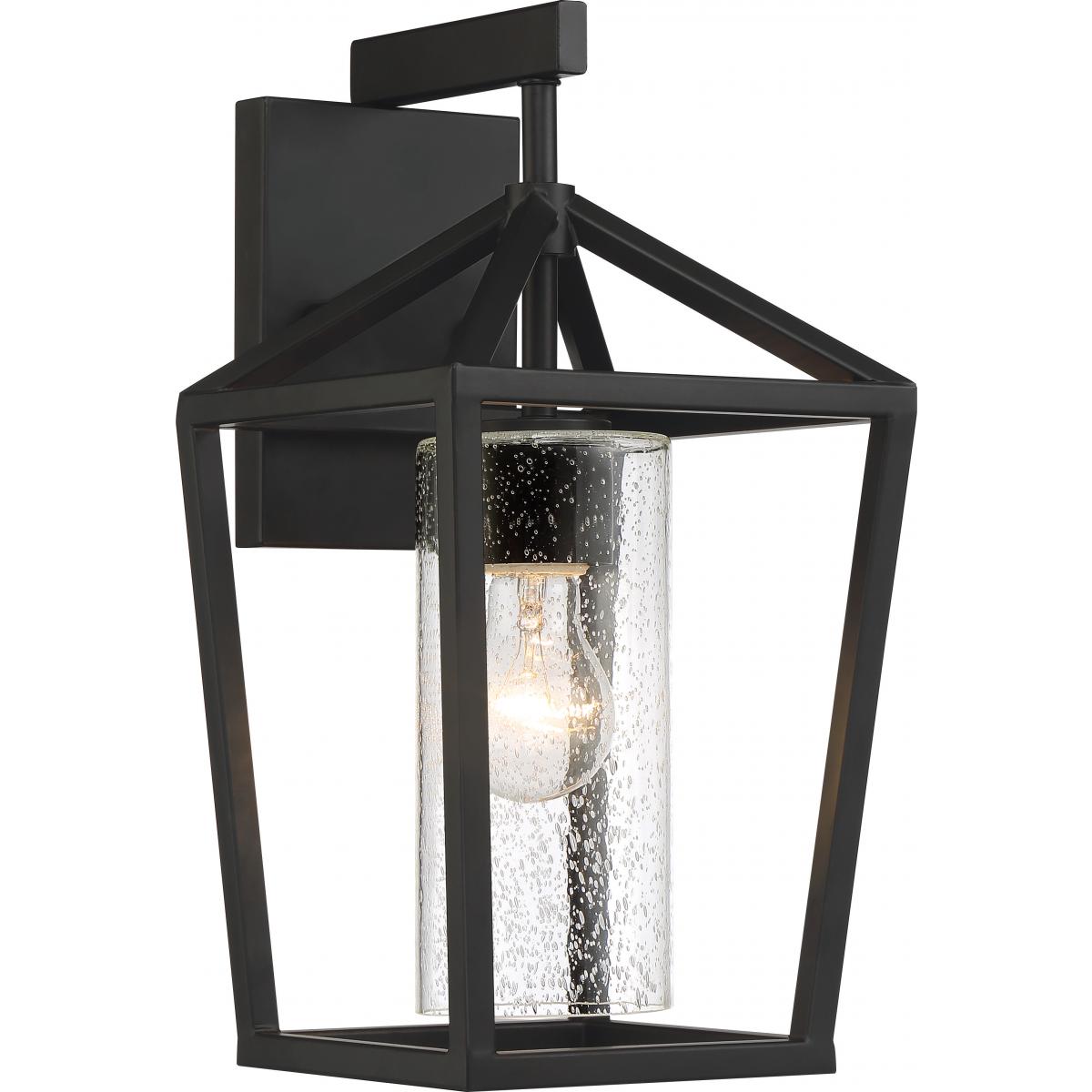 Hopewell Outdoor Wall Light Black Finish, Clear Seeded Glass