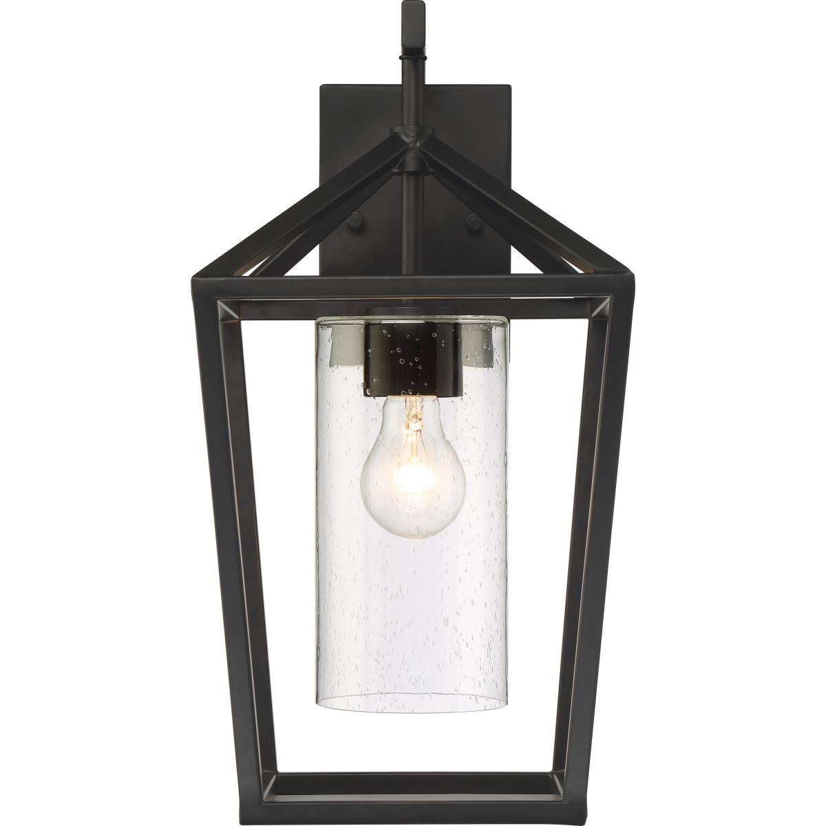 Hopewell Outdoor Wall Light Black Finish, Clear Seeded Glass