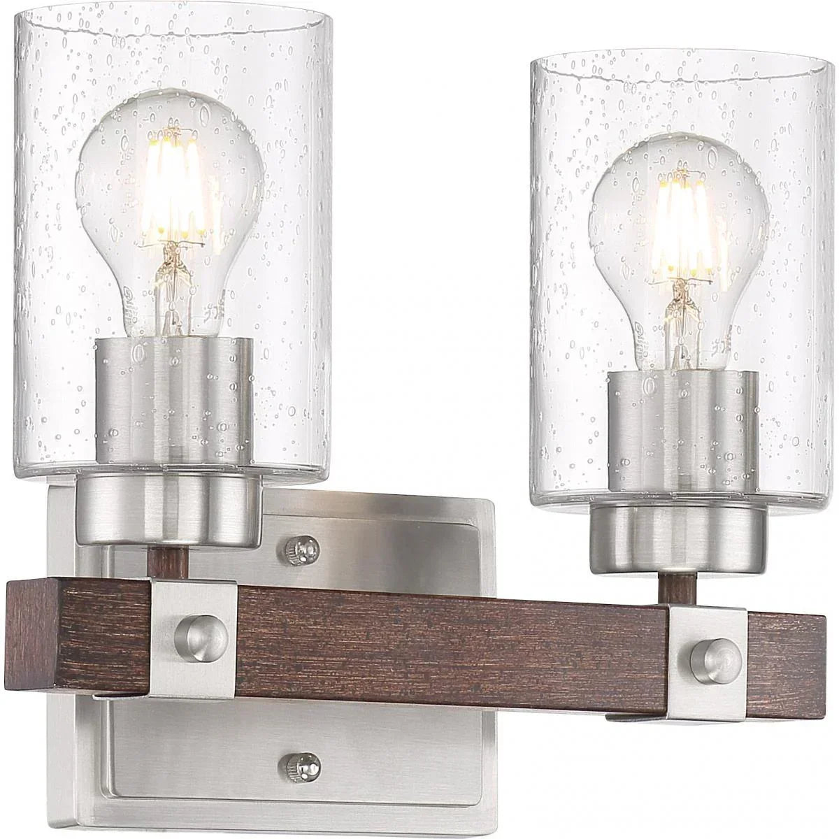 Arabel Vanity Light, Nickel and Wood Finish, Clear Seeded Glass - Bees Lighting