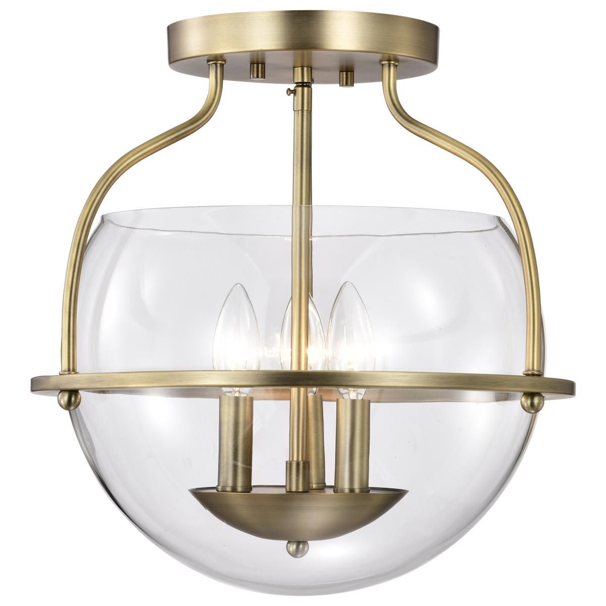 Amado 14 in. 3 lights Semi-flush Mount Light Vintage Brass Finish - Bees Lighting