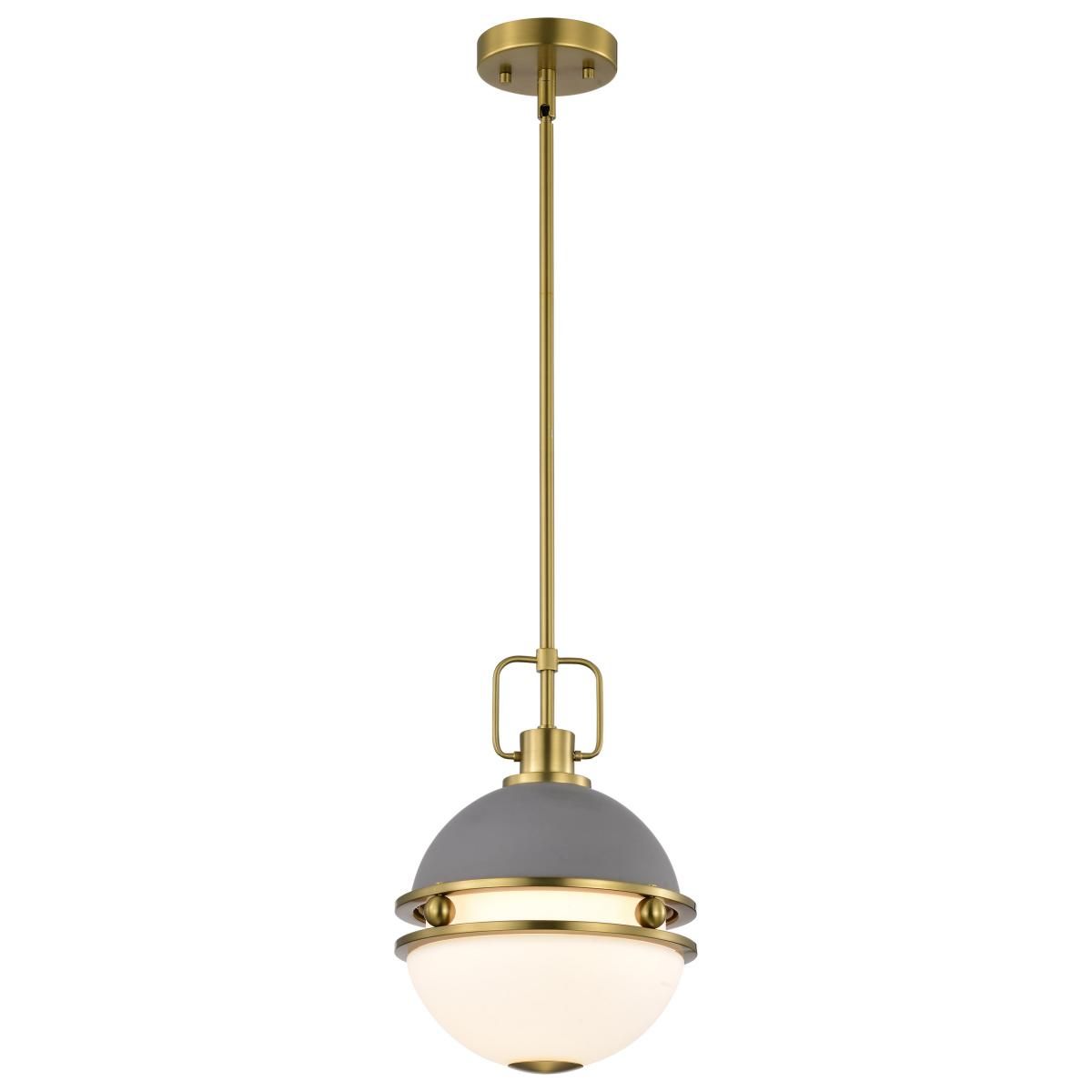 Everton Pendant Light, Vintage Brass Accent, Etched Opal Glass