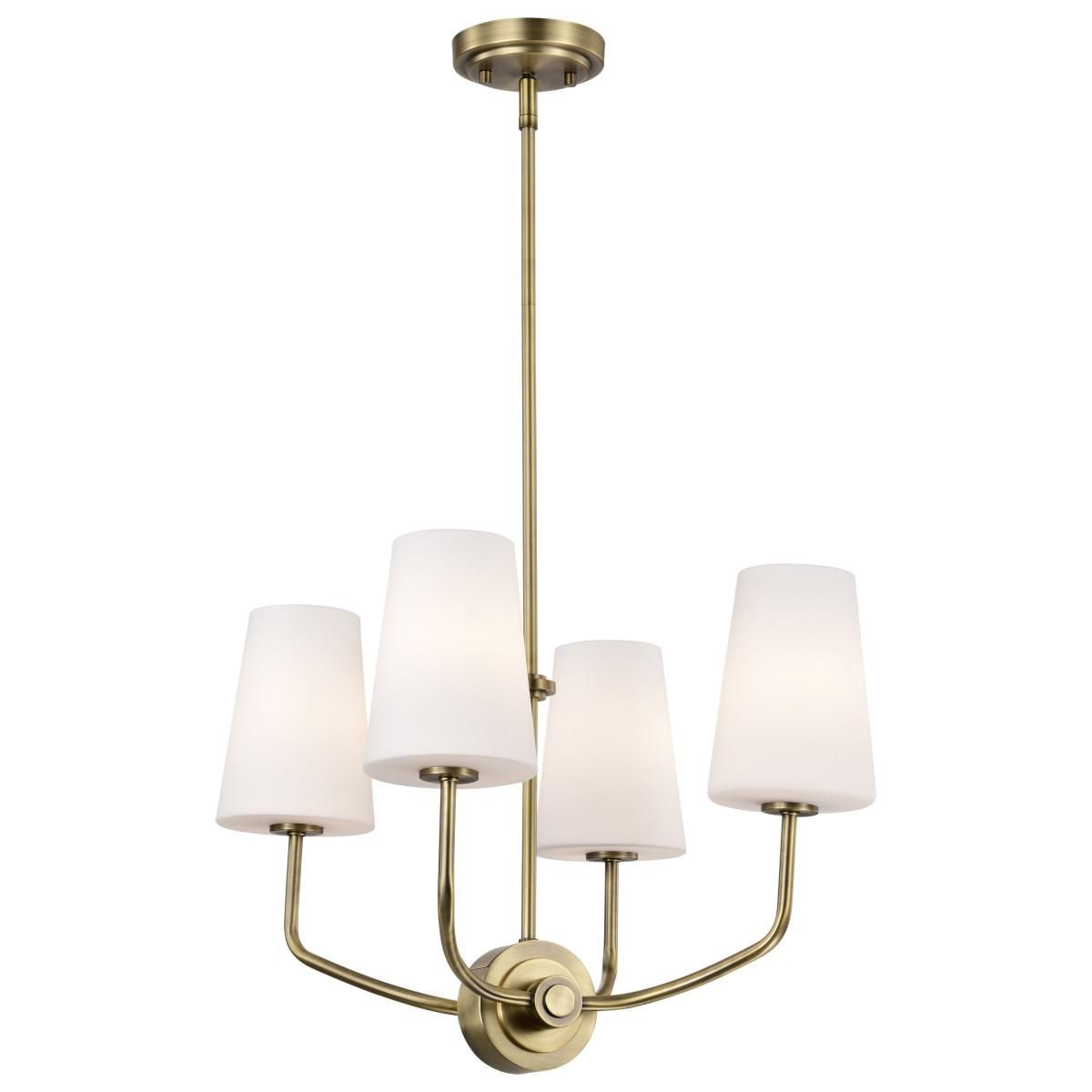 Cordello Chandelier Vintage Brass Finish, Etched White Opal Glass