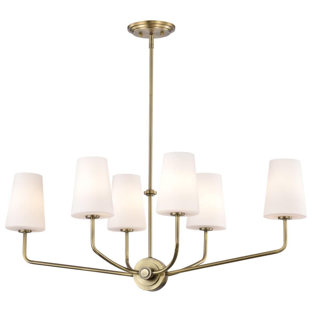 Cordello Chandelier Vintage Brass Finish, Etched White Opal Glass