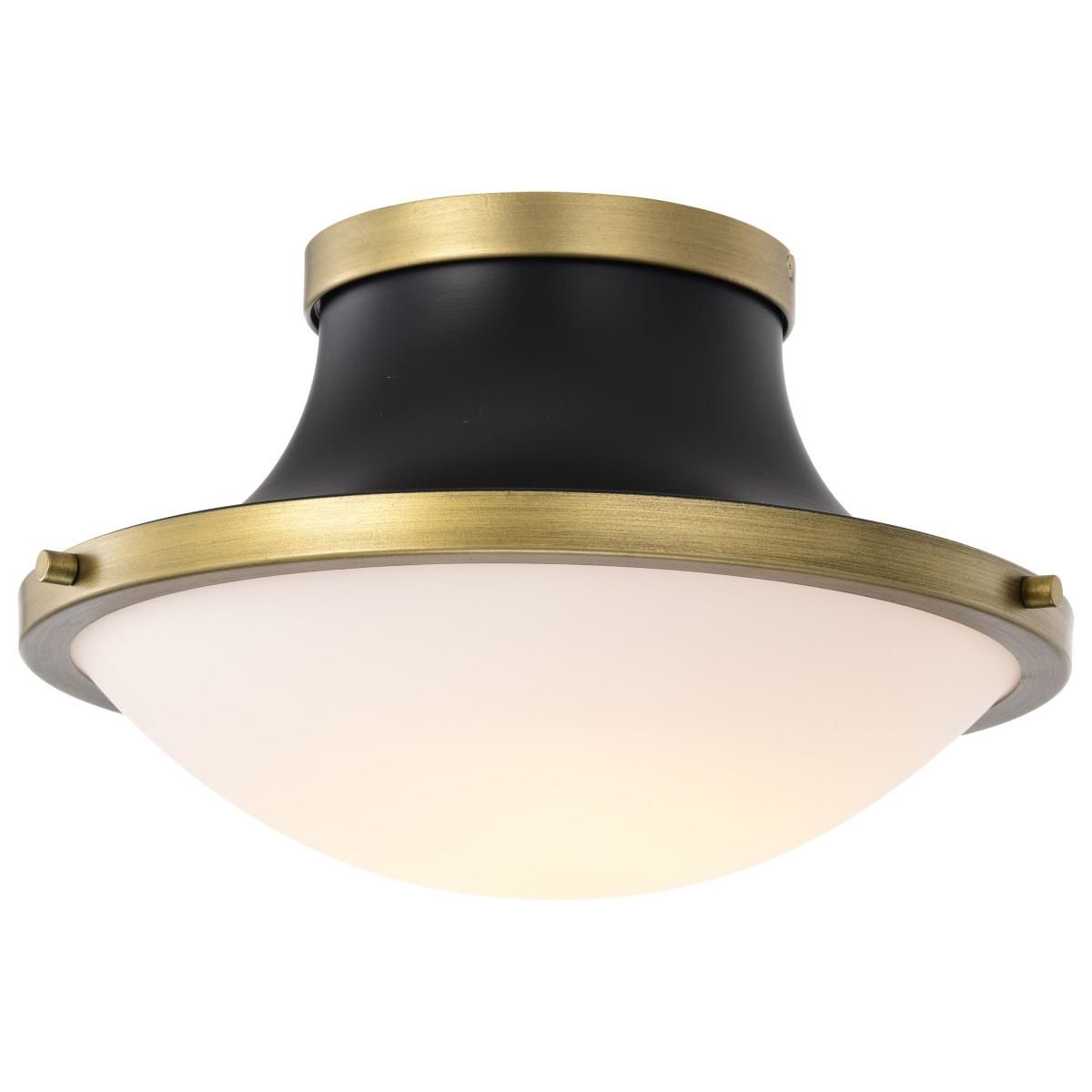 Lafayette Flush Mount Light, Natural Brass Accents, White Opal Glass