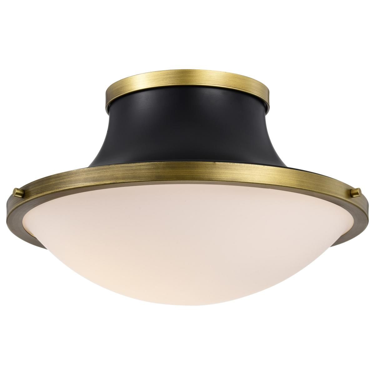Lafayette Flush Mount Light, Natural Brass Accents, White Opal Glass