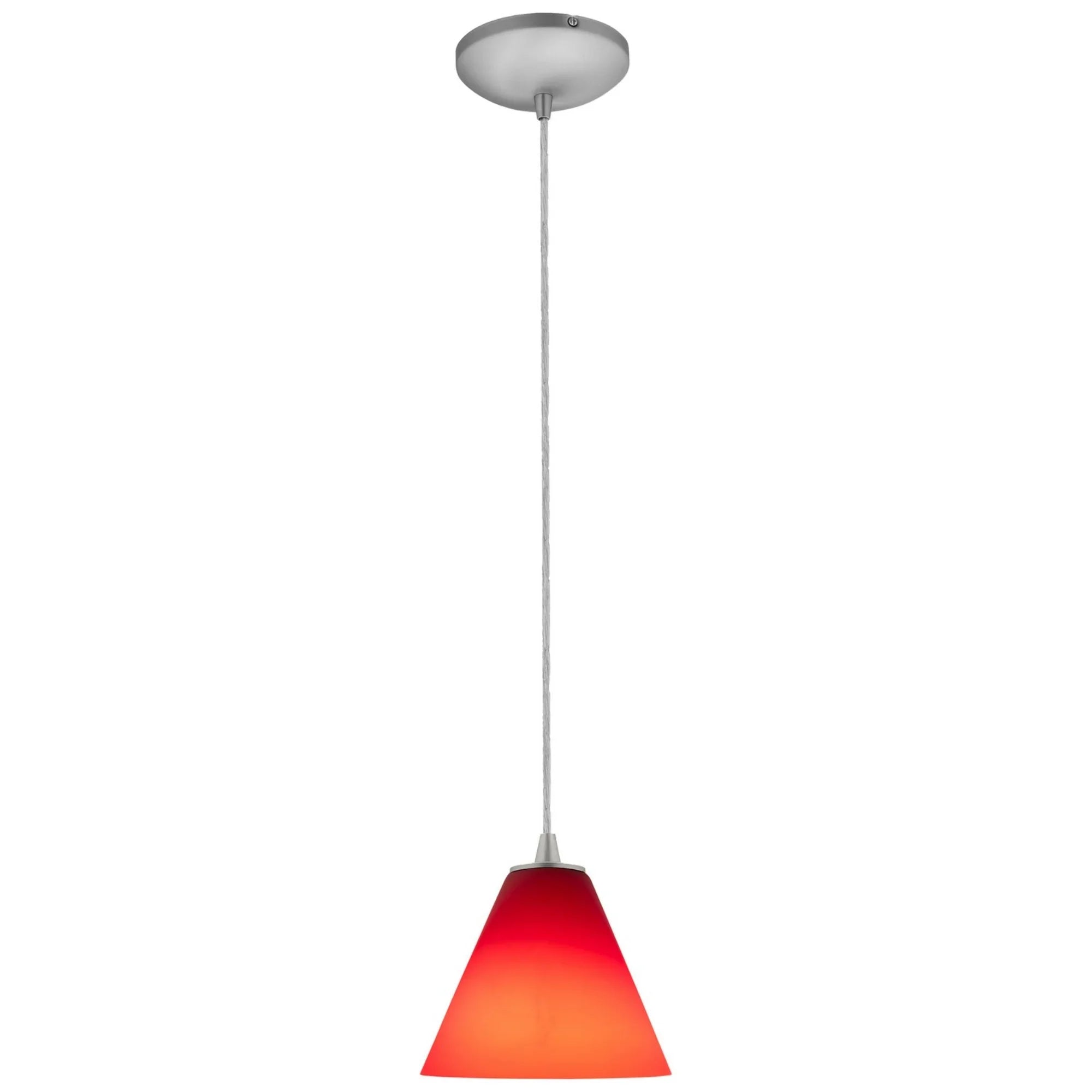 Martini 7" Pendant, Brushed Steel Finish, Red Diffuser, Cord - Bees Lighting