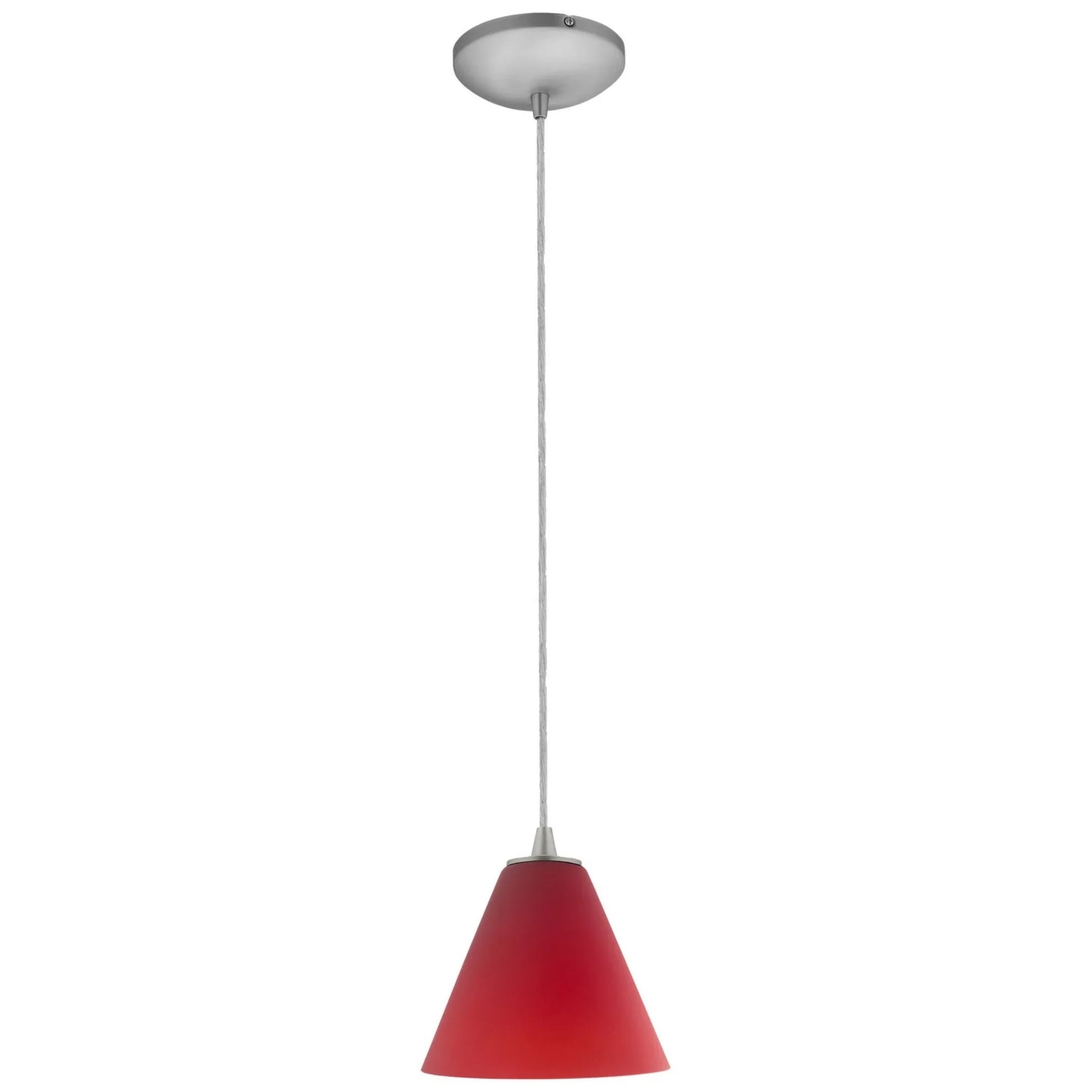 Martini 7" Pendant, Brushed Steel Finish, Red Diffuser, Cord - Bees Lighting
