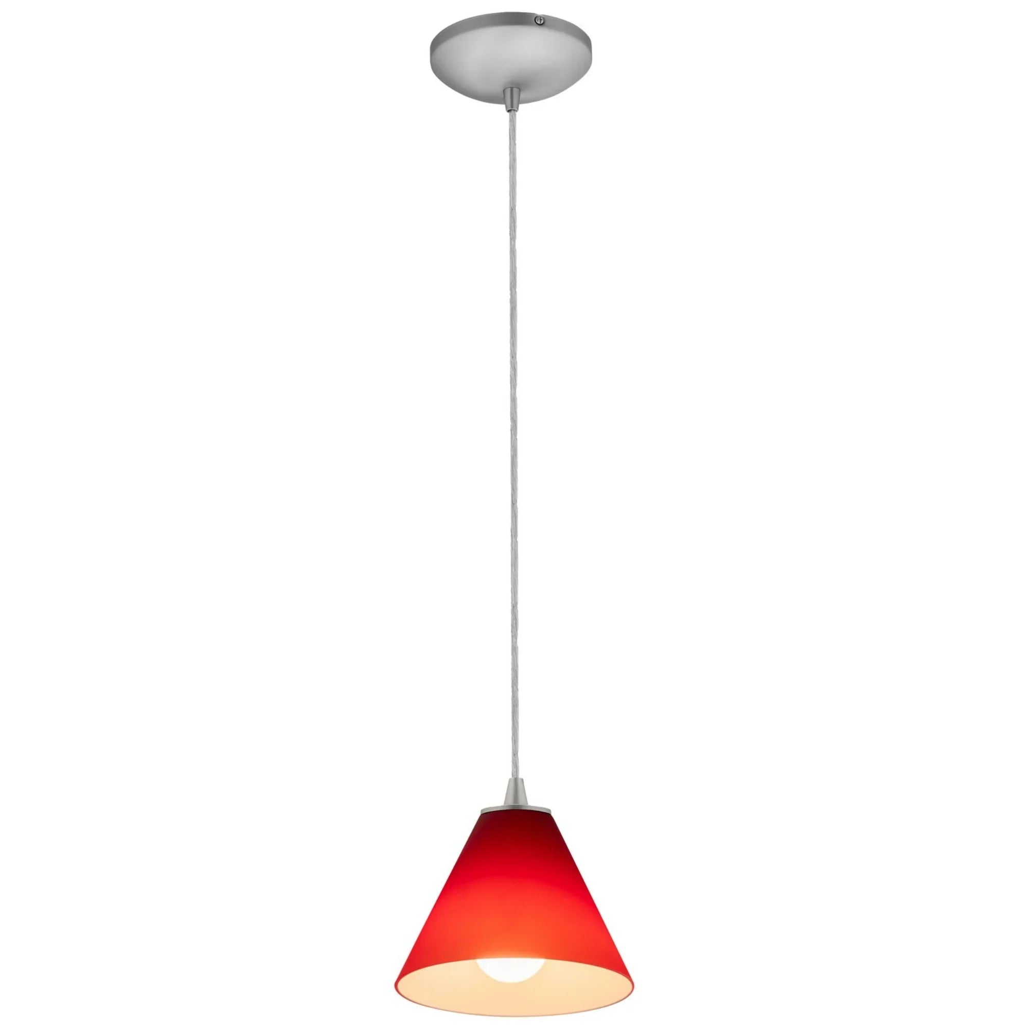 Martini 7" Pendant, Brushed Steel Finish, Red Diffuser, Cord - Bees Lighting