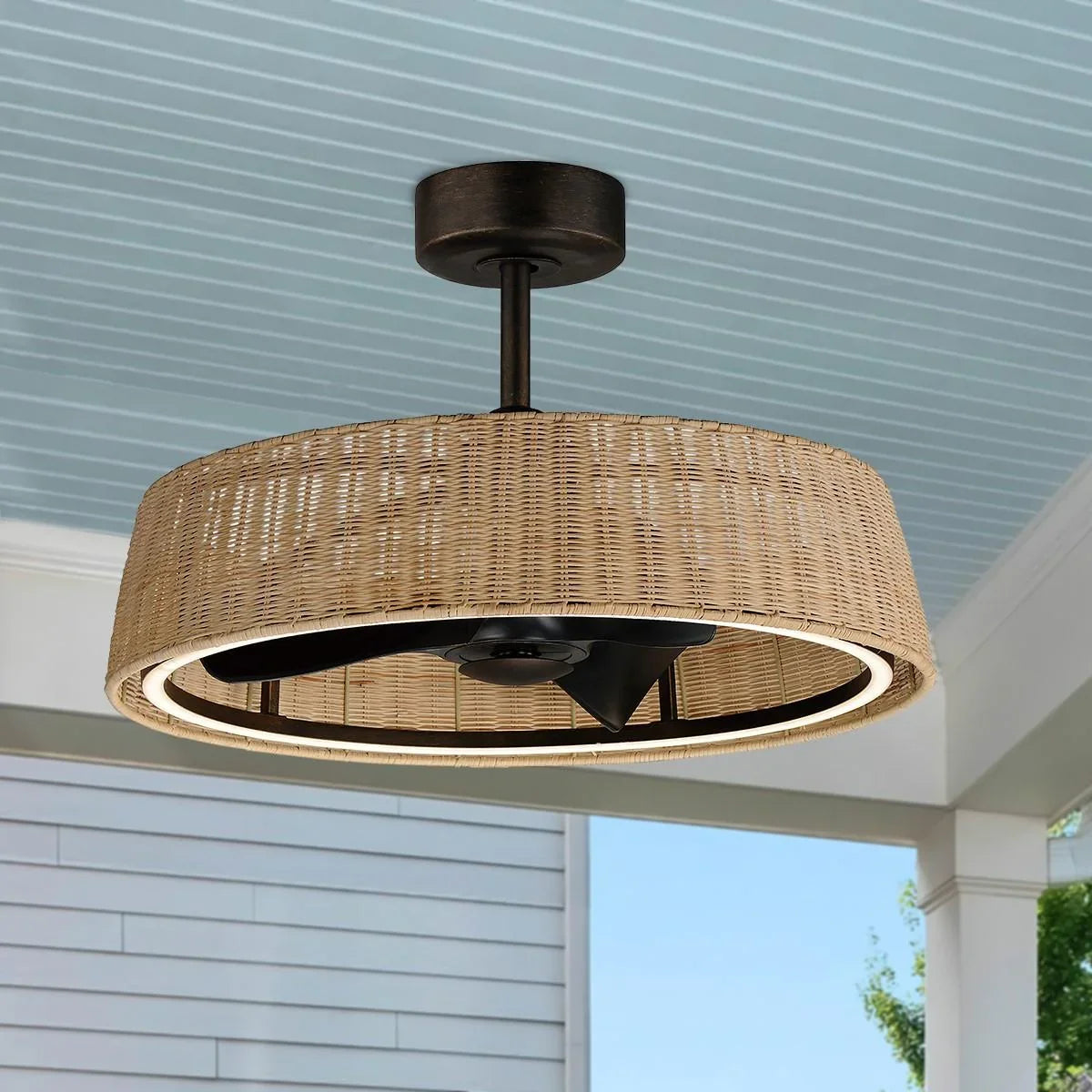 Tulum 29" Wifi-Enabled LED Fandelight Dark Bronze with Natural Rattan Finish - Bees Lighting