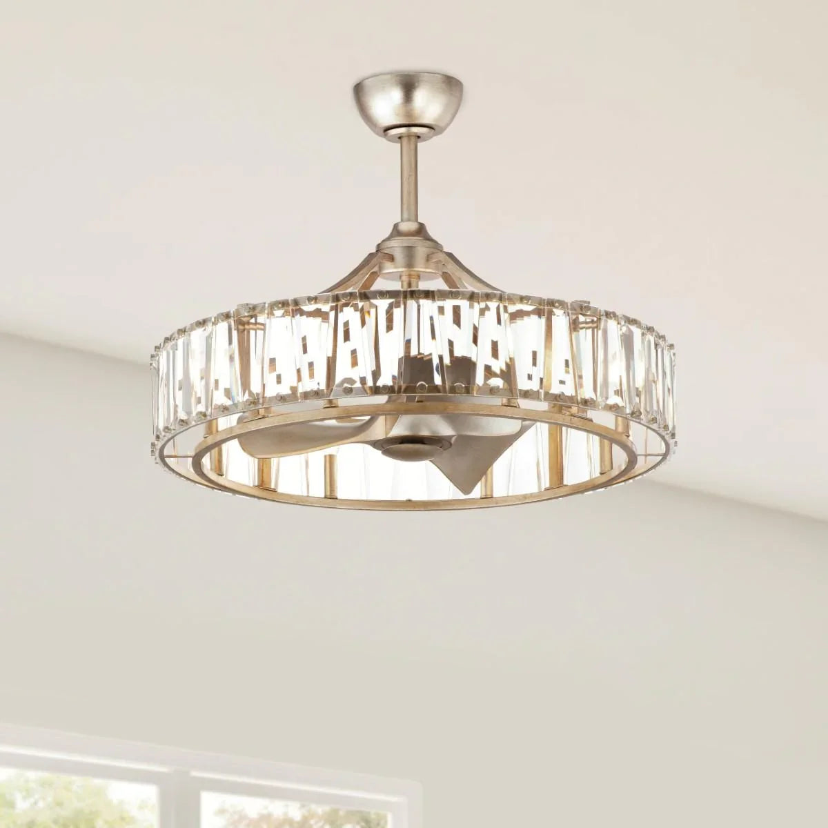 Odeon 8-Light Wifi-Enabled LED Fandelight 33 Inch Golden Silver Finish - Bees Lighting