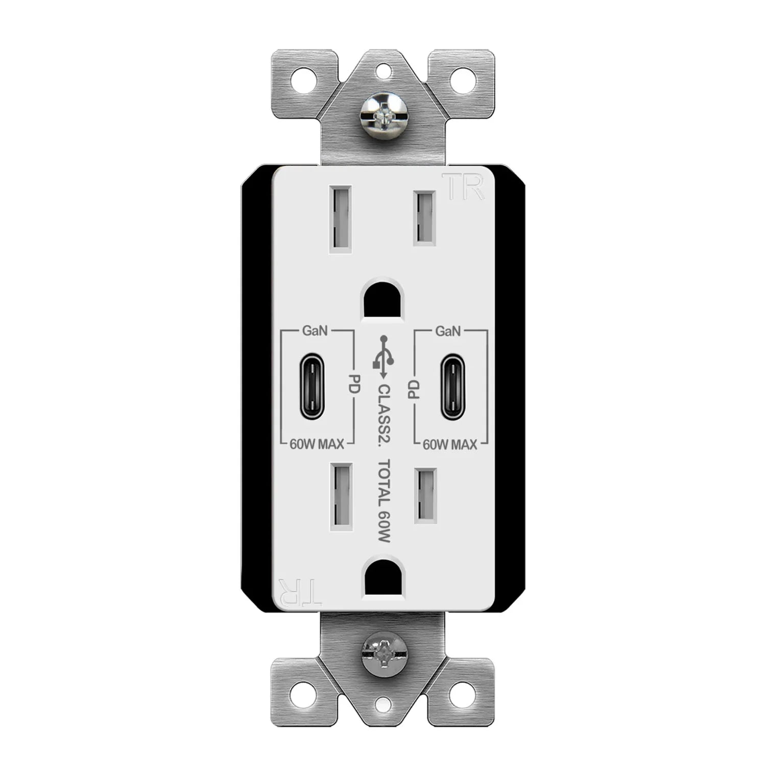 Dual USB-C 60W Power Delivery With 15A Tamper-Resistant Duplex Outlet - Bees Lighting