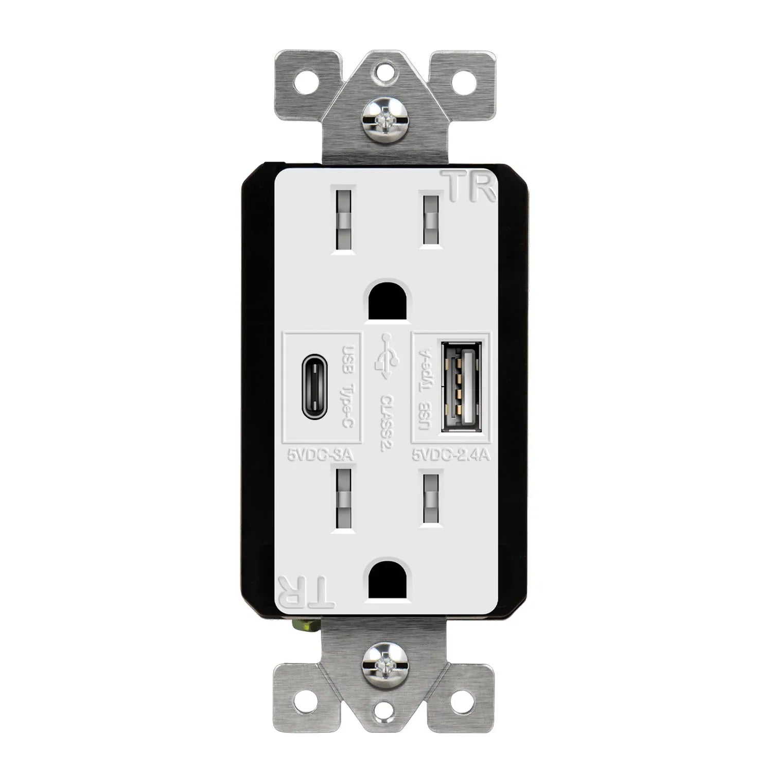 15 Amp Tamper-Resistant Duplex Receptacle with 5.8A USB-A/C Outlet, White - Bees Lighting
