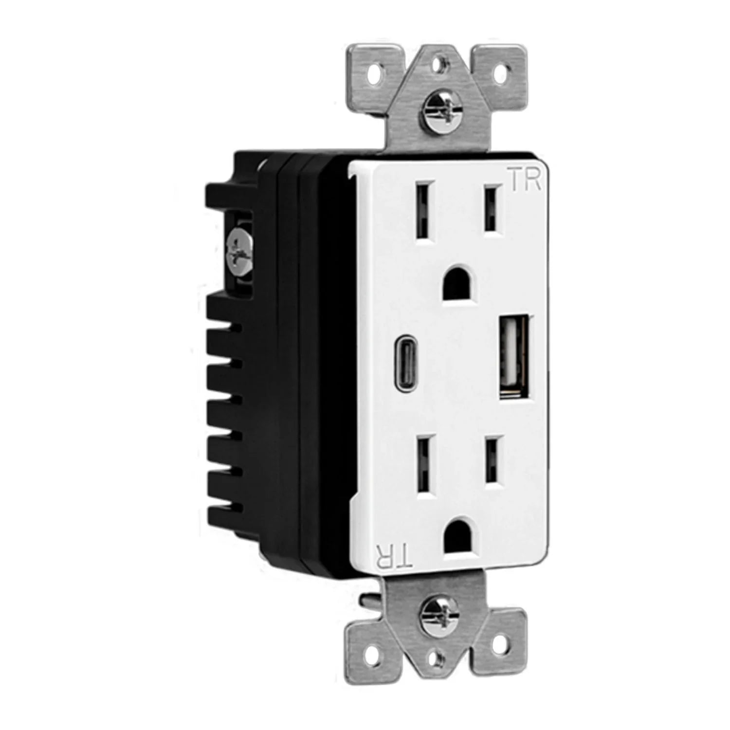 15 Amp Tamper-Resistant Duplex Receptacle with 5.8A USB-A/C Outlet, White - Bees Lighting