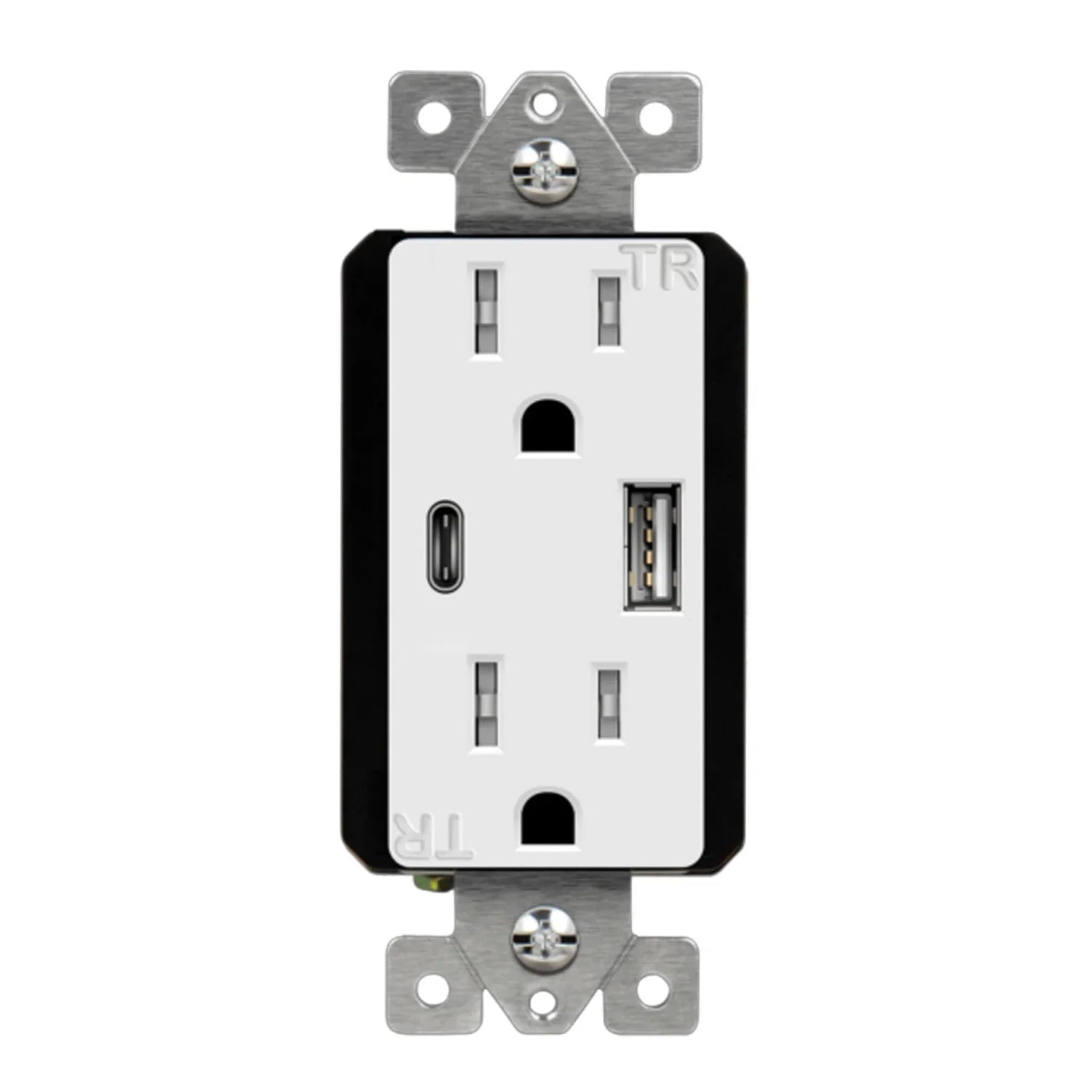 15 Amp Tamper-Resistant Duplex Receptacle with 3.6A USB-C/A Outlet, White - Bees Lighting