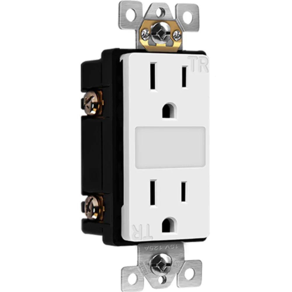 15 Amp Duplex Tamper-Resistant Receptacle with Night Light, White - Bees Lighting