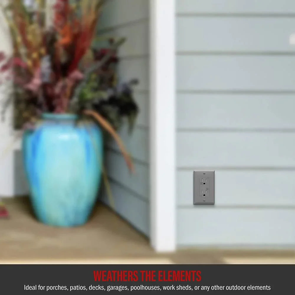15 Amp Duplex Outlet, Tamper and Weather-Resistant, Gray - Bees Lighting