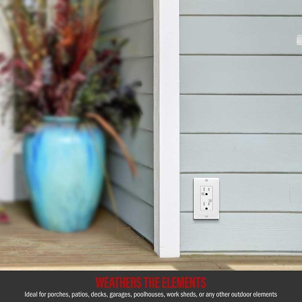 15 Amp Duplex Outlet, Tamper and Weather-Resistant, White - Bees Lighting