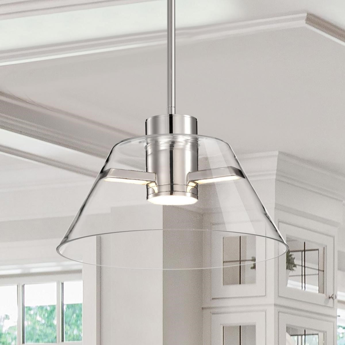 Edmond 14" LED Pendant Light, Polished Nickel Finish - Bees Lighting